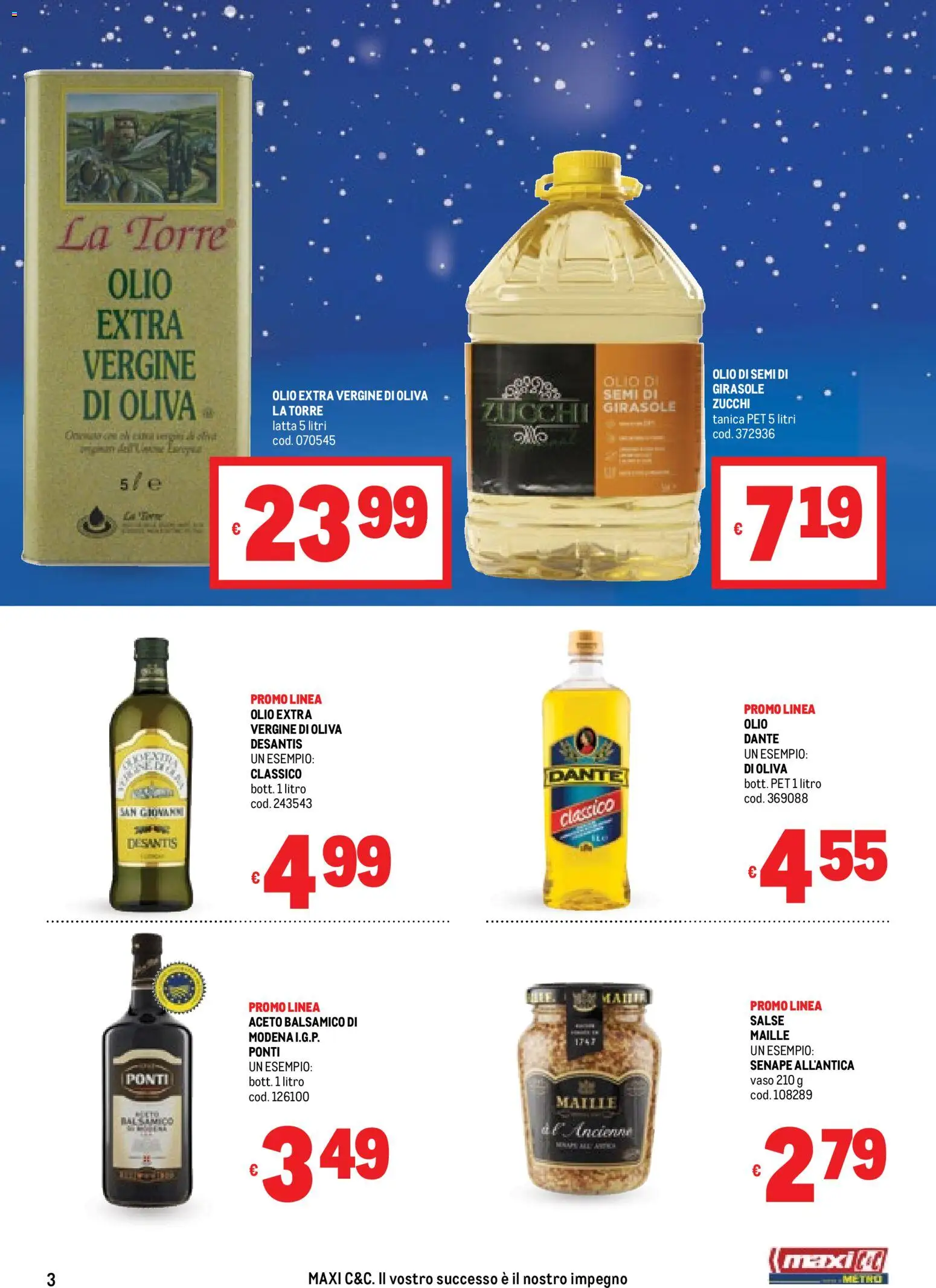 Volantino Metro del 20.11.2025 | Pagina: 3 | Prodotti: Olio, Tanica, Aceto, Olio extra vergine