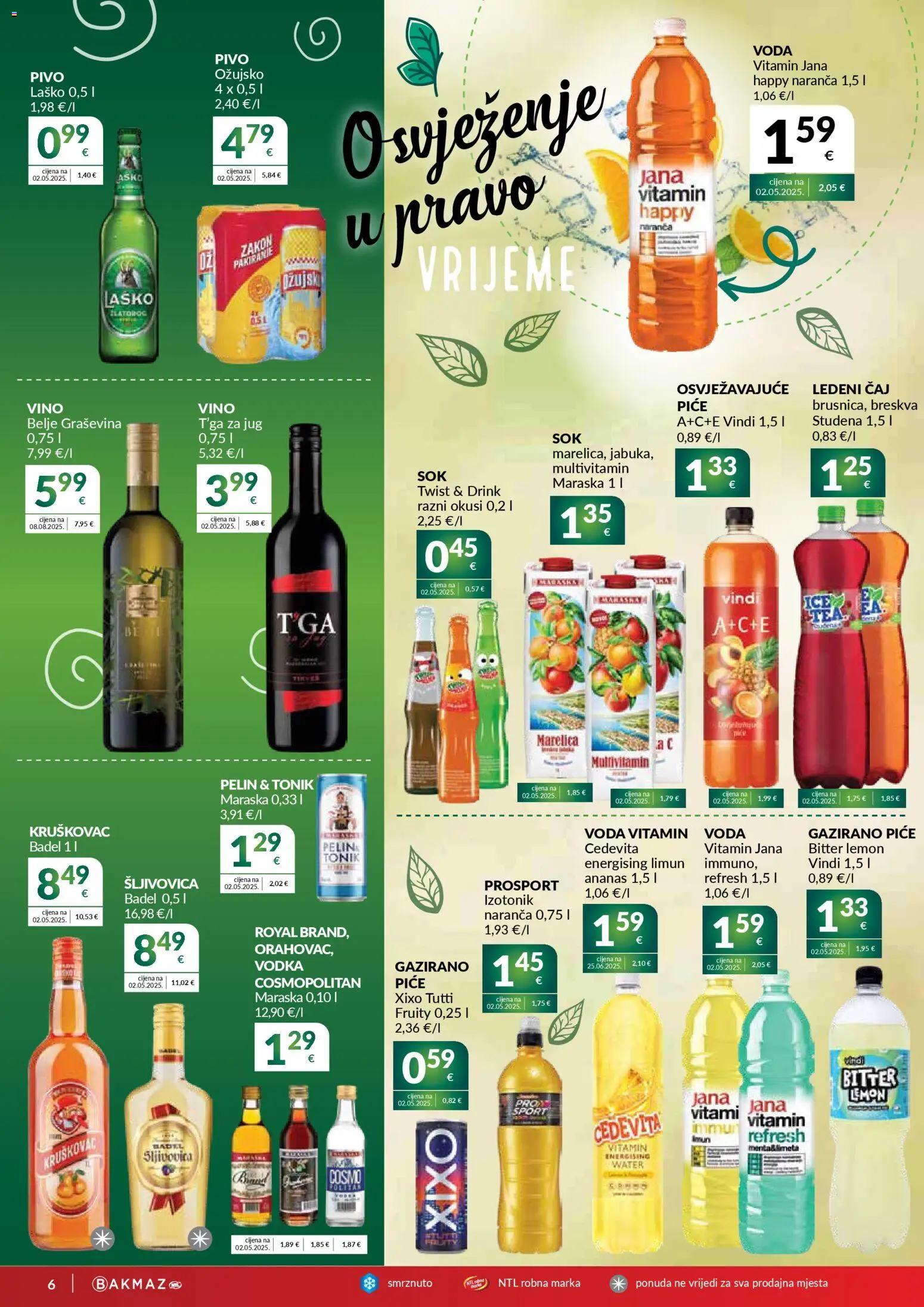 Bakmaz katalog | vrijedi od 22.04.2026 | Stranica: 6 | Proizvodi: Ožujsko, Voda, Cedevita, Vodka