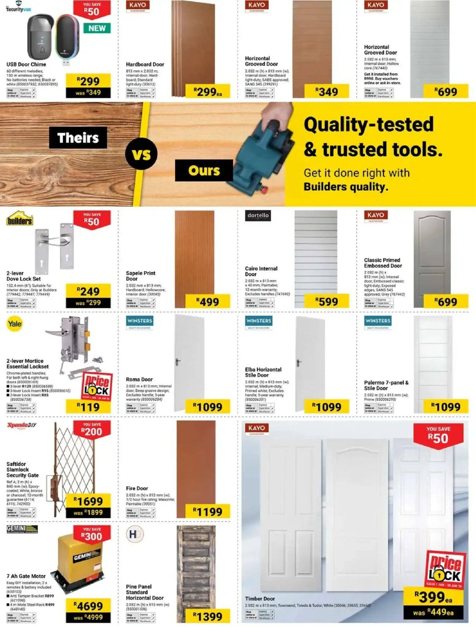 New Builders catalogue – valid from 14.04.2026 | Page: 2 | Products: Lock, Battery, Gate, Light