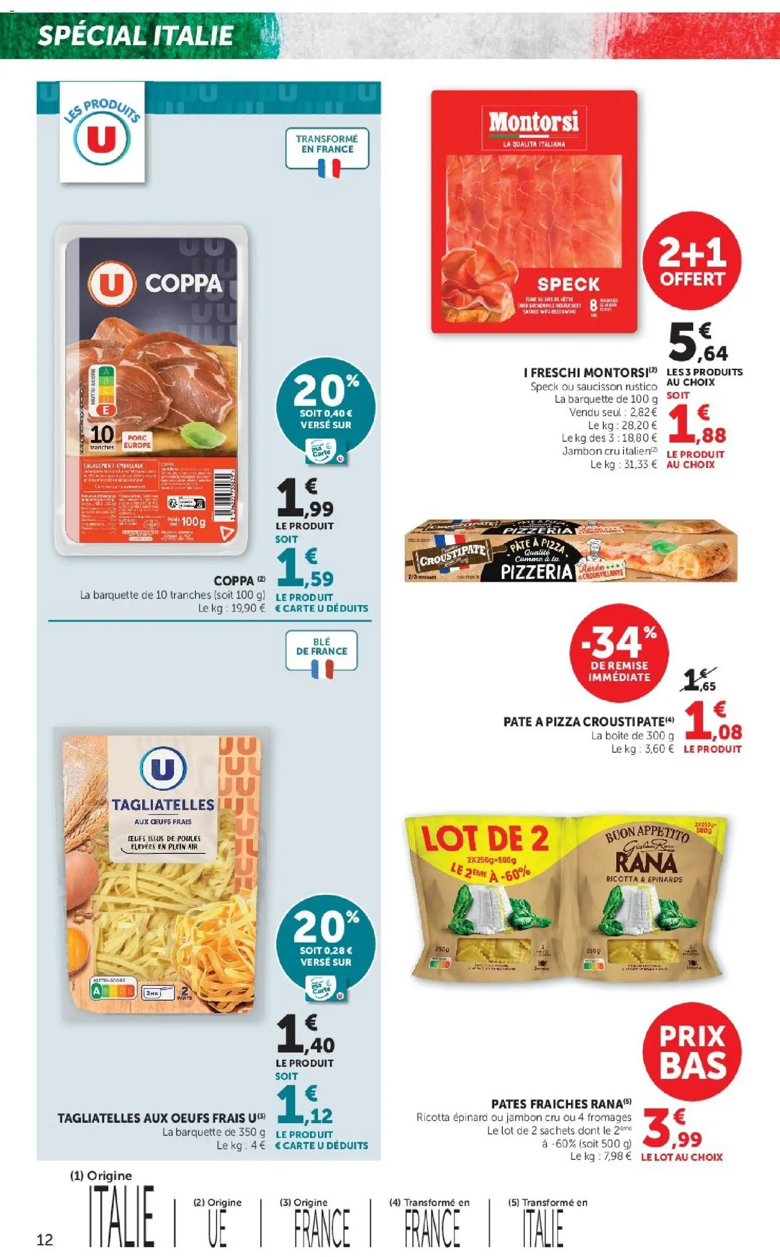 {H1} | Page: 12 | Produits: Pâte à pizza, Œufs, Ricotta, Pâtes