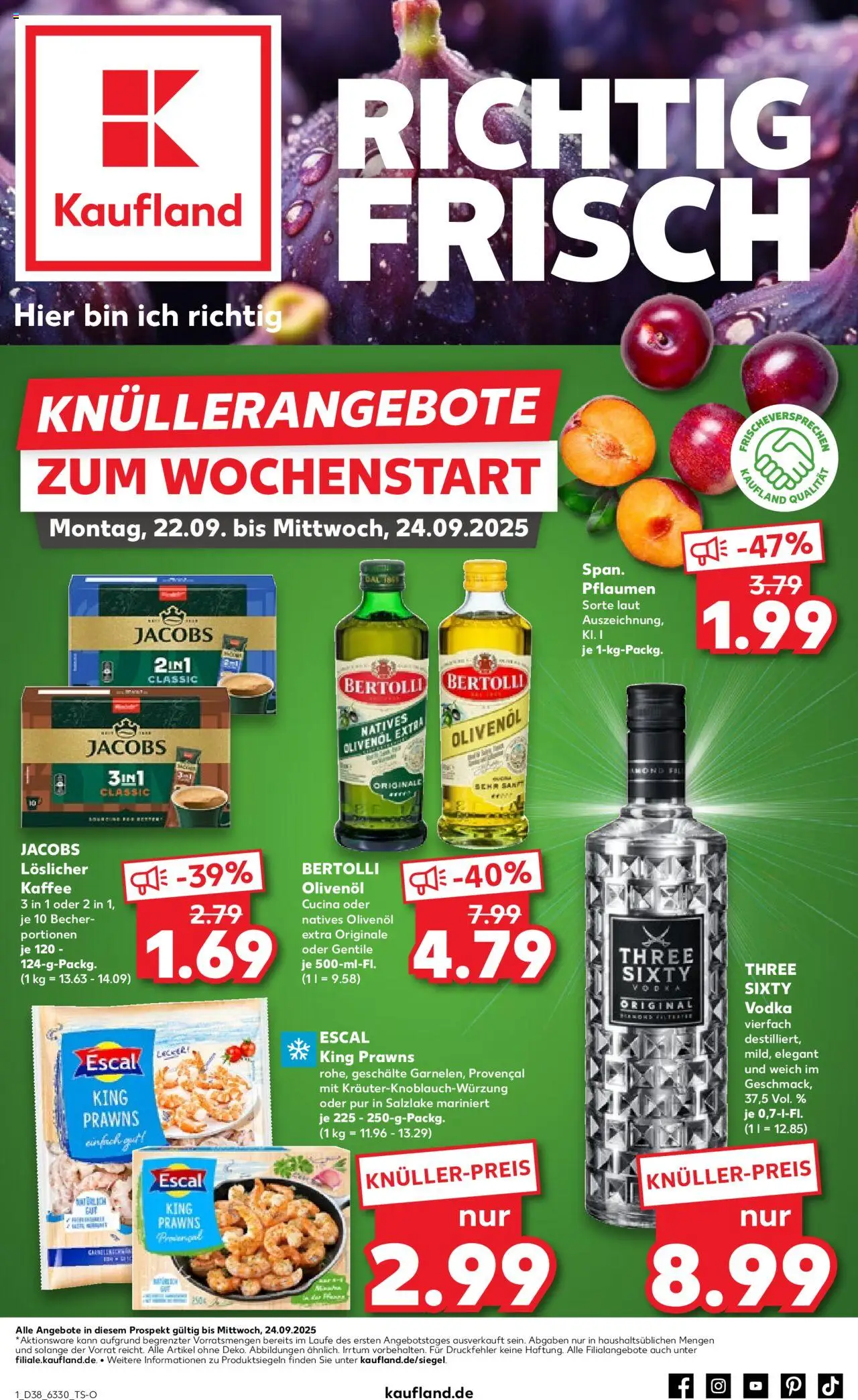 Kaufland prospekt Hamburg	 – gültig ab 21.09.2025 | Seite: 1 | Produkte: Pflaumen, Kaffee, Olivenol, Vodka