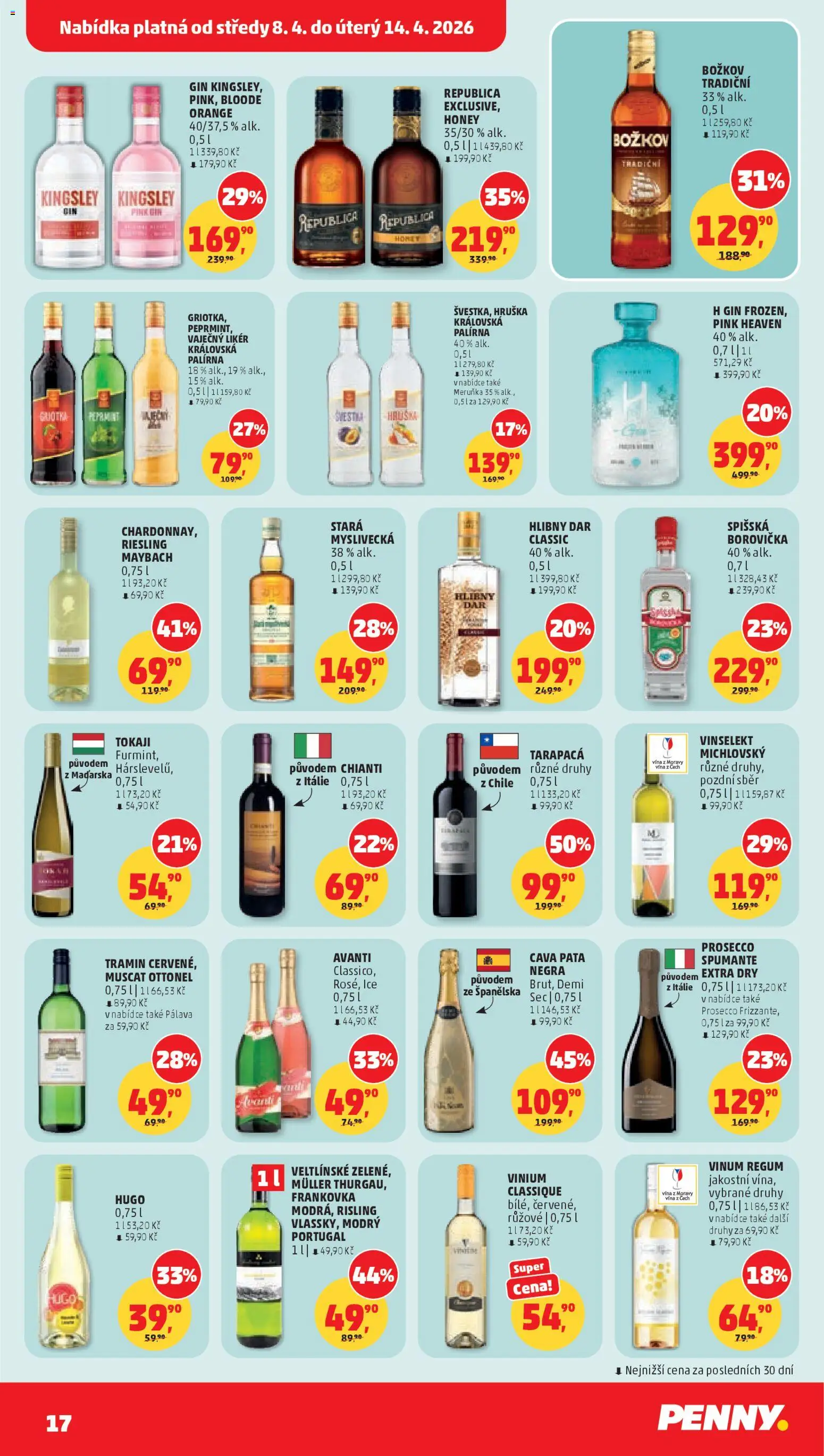 Penny Market leták od 08.04.2026 | Strana: 17 | Produkty: Tarapaca, Prosecco, Avanti, Vaječný Likér