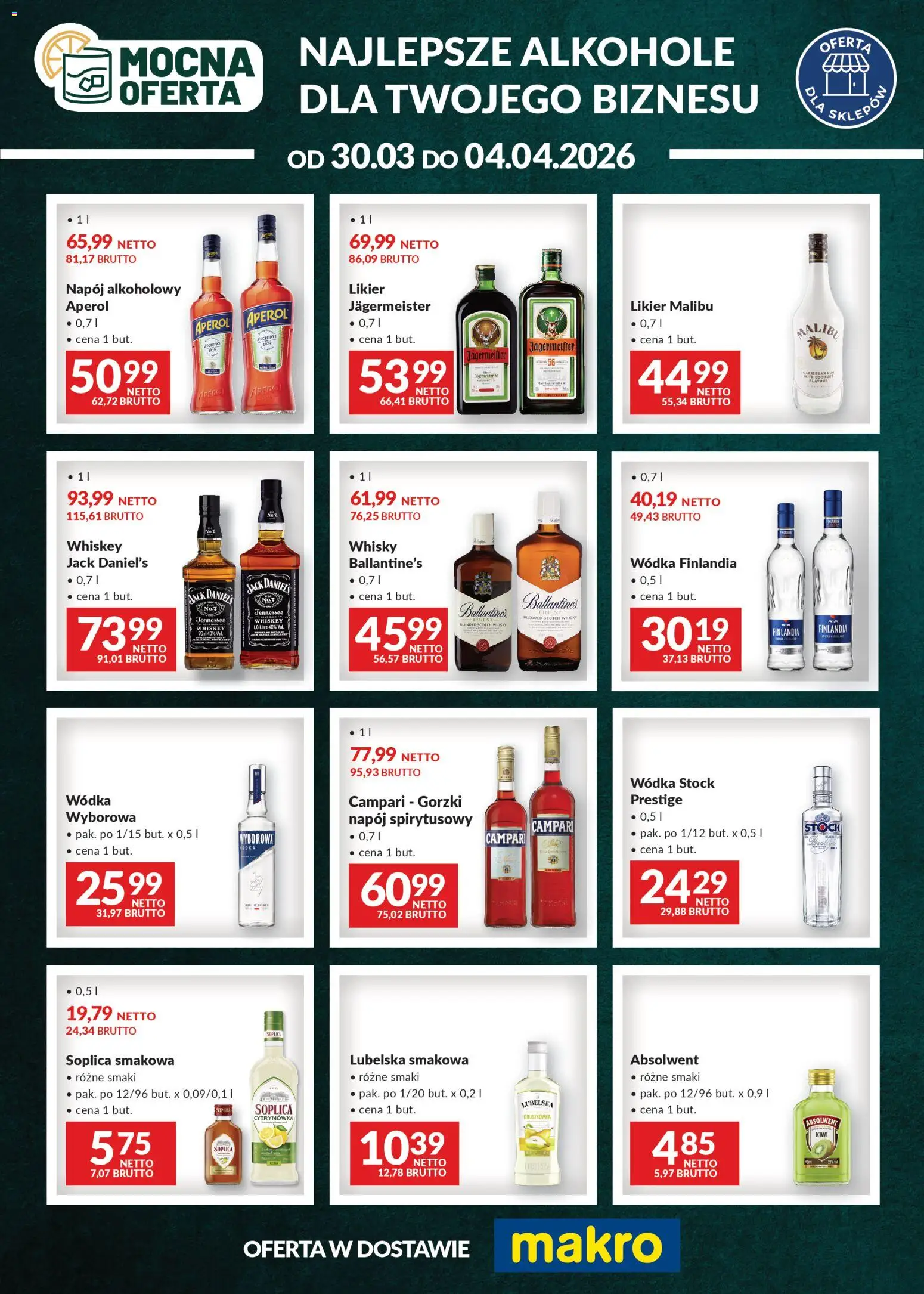 Makro gazetka - Mocna oferta od 30.03.2026 | Strona: 1 | Produkty: Wódka finlandia, Campari, Jagermeister, Kiwi