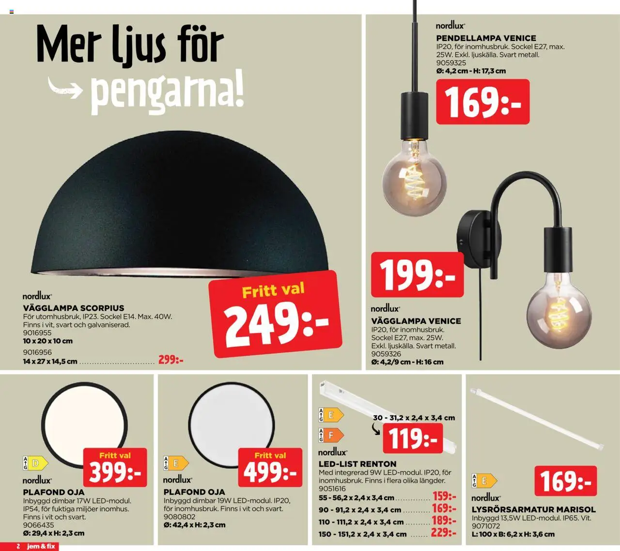Jem & Fix reklamblad aktuell från 20.10.2025 | Sida: 2 | Produkter: Ljus, Vägglampa