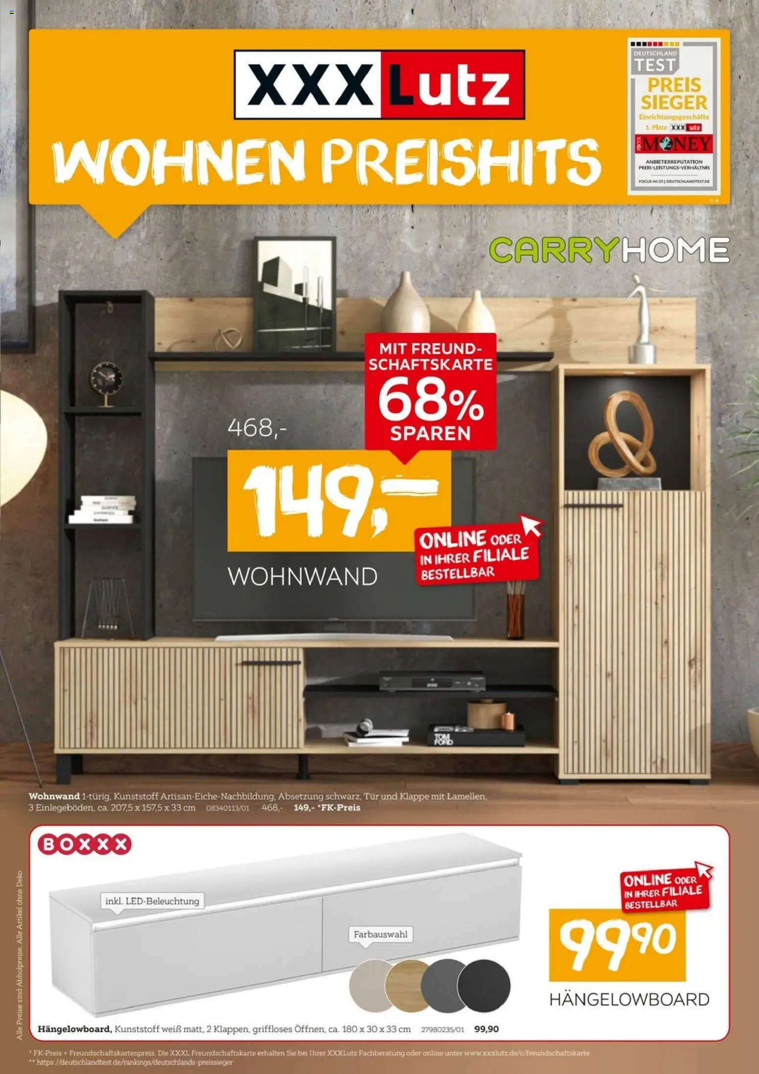 XXXLutz Wohnen Preishits – gültig ab 04.04.2026 | Seite: 1 | Produkte: Wohnwand, Tür