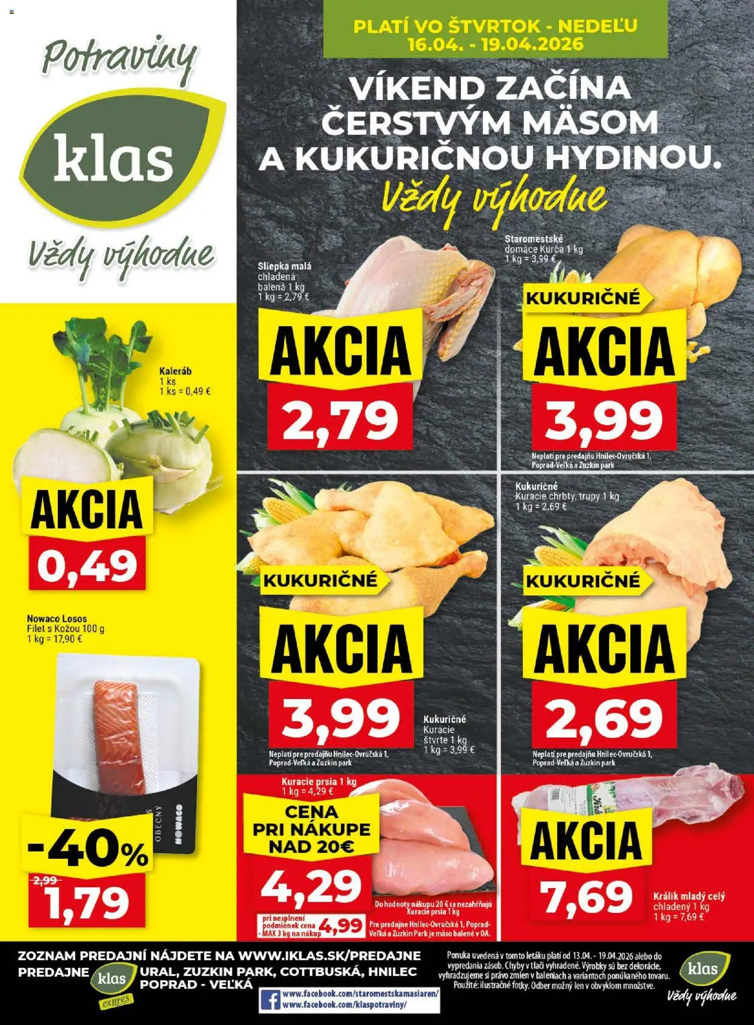 Nové Klas akcie – leták je platný od 13.04.2026 | Strana: 29 | Produkty: Kuracie prsia, Losos, Kurča