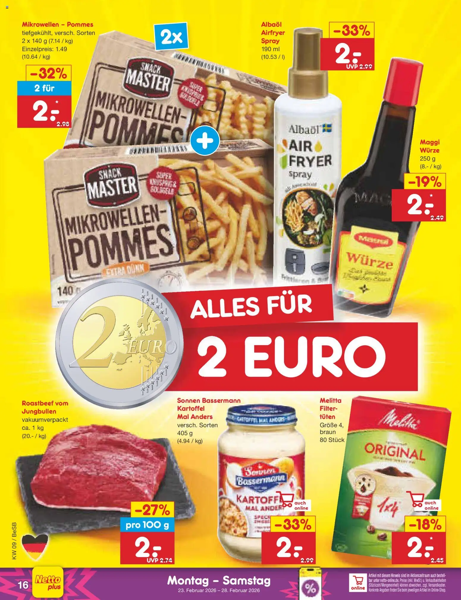 Netto Marken-Discount Prospekt 	 – gültig ab 23.02.2026 | Seite: 20 | Produkte: Melitta, Maggi, Pommes, Roastbeef