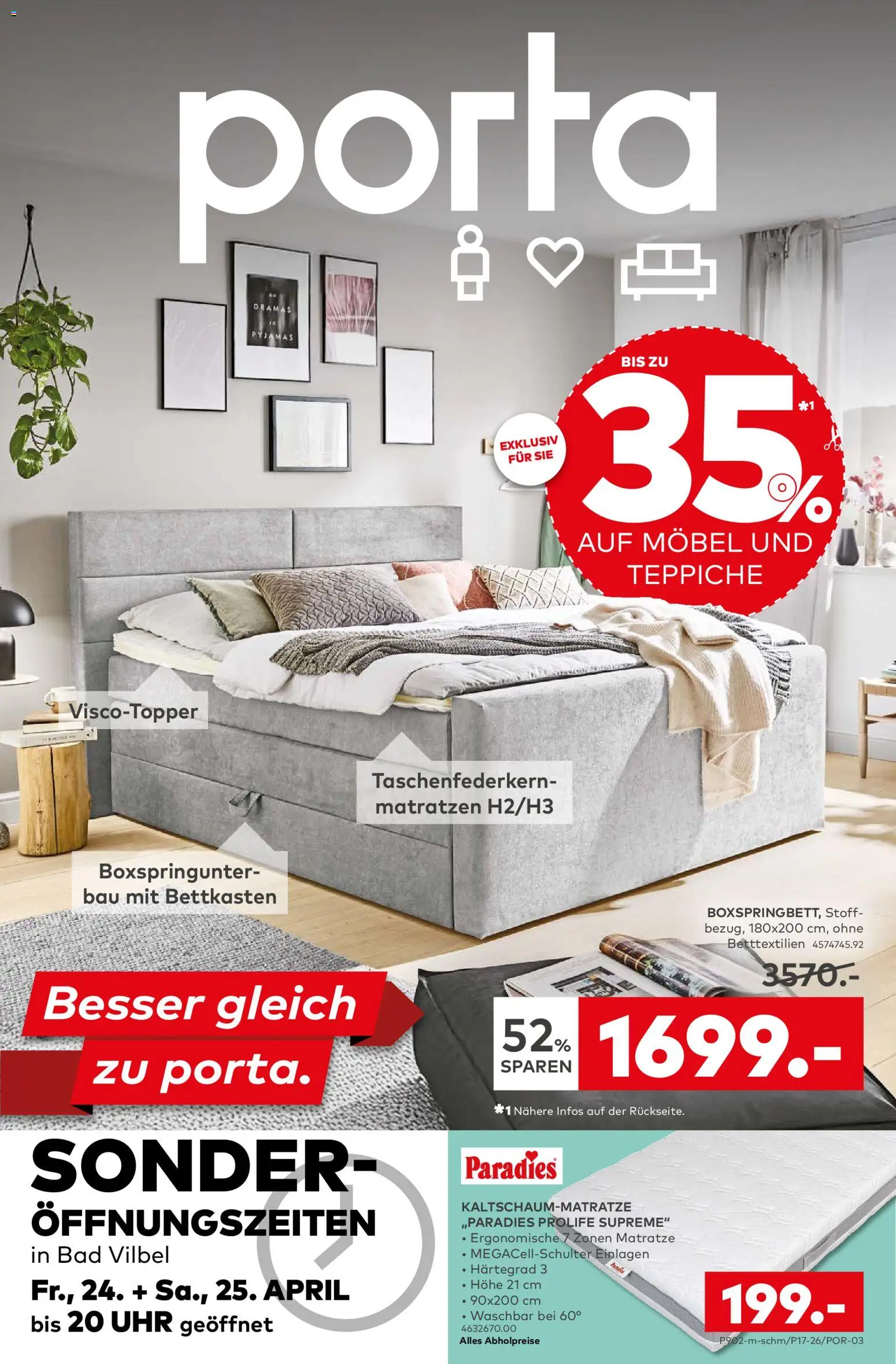 Porta! Prospekt Bad Vilbel-Dortelweil – gültig ab 13.04.2026 | Seite: 1 | Produkte: Matratze, Bad, Uhr