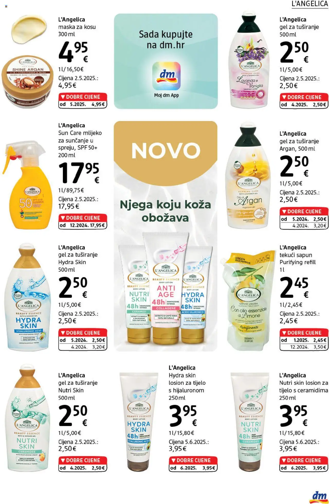 DM katalog | vrijedi od 01.07.2025 | Stranica: 13 | Proizvodi: Maska za kosu, Mlijeko za sunčanje, Gel za tuširanje, L'Angelica