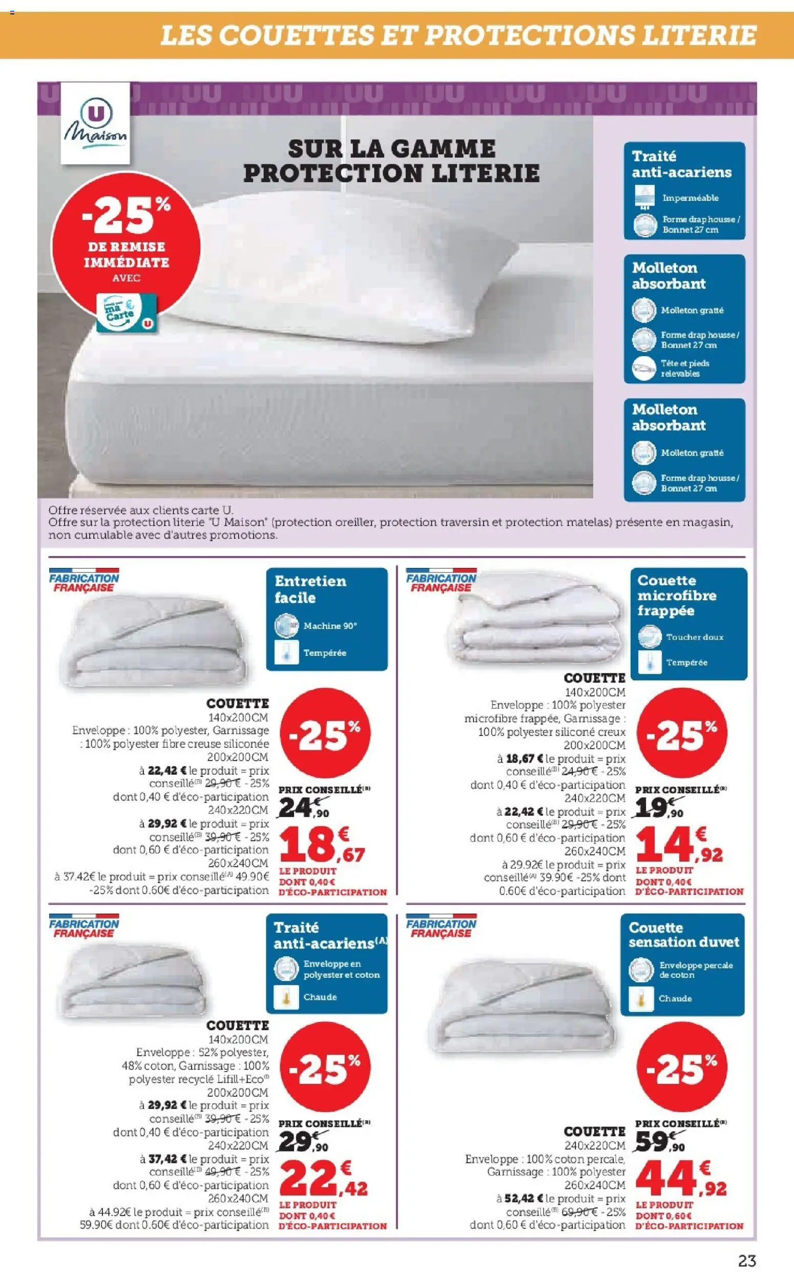 {H1} | Page: 23 | Produits: Coton, Enveloppe, Matelas, Literie