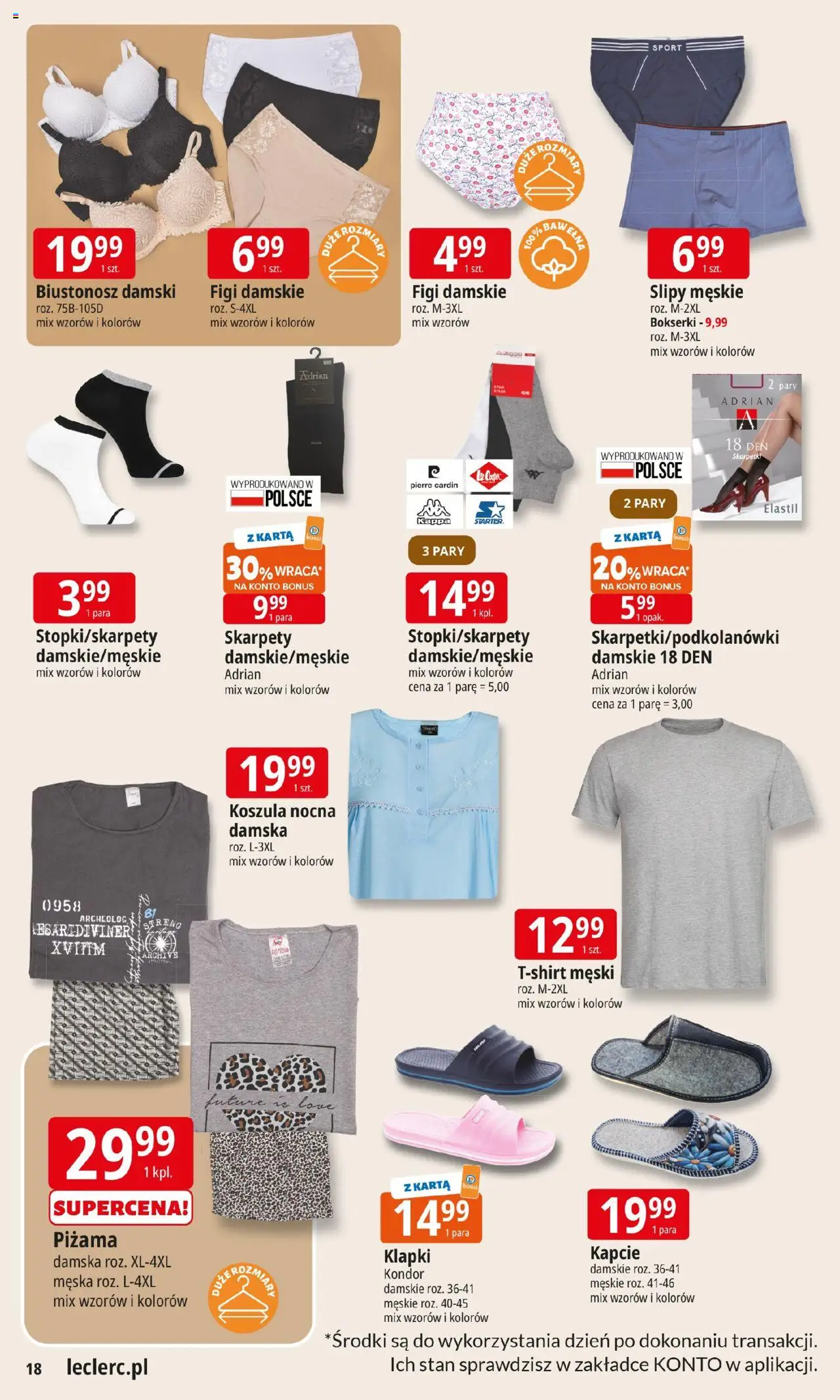 E.Leclerc Gazetka - Zamość od 05.08.2025 | Strona: 18 | Produkty: Karta, Biustonosz, Bokserki, Kapcie