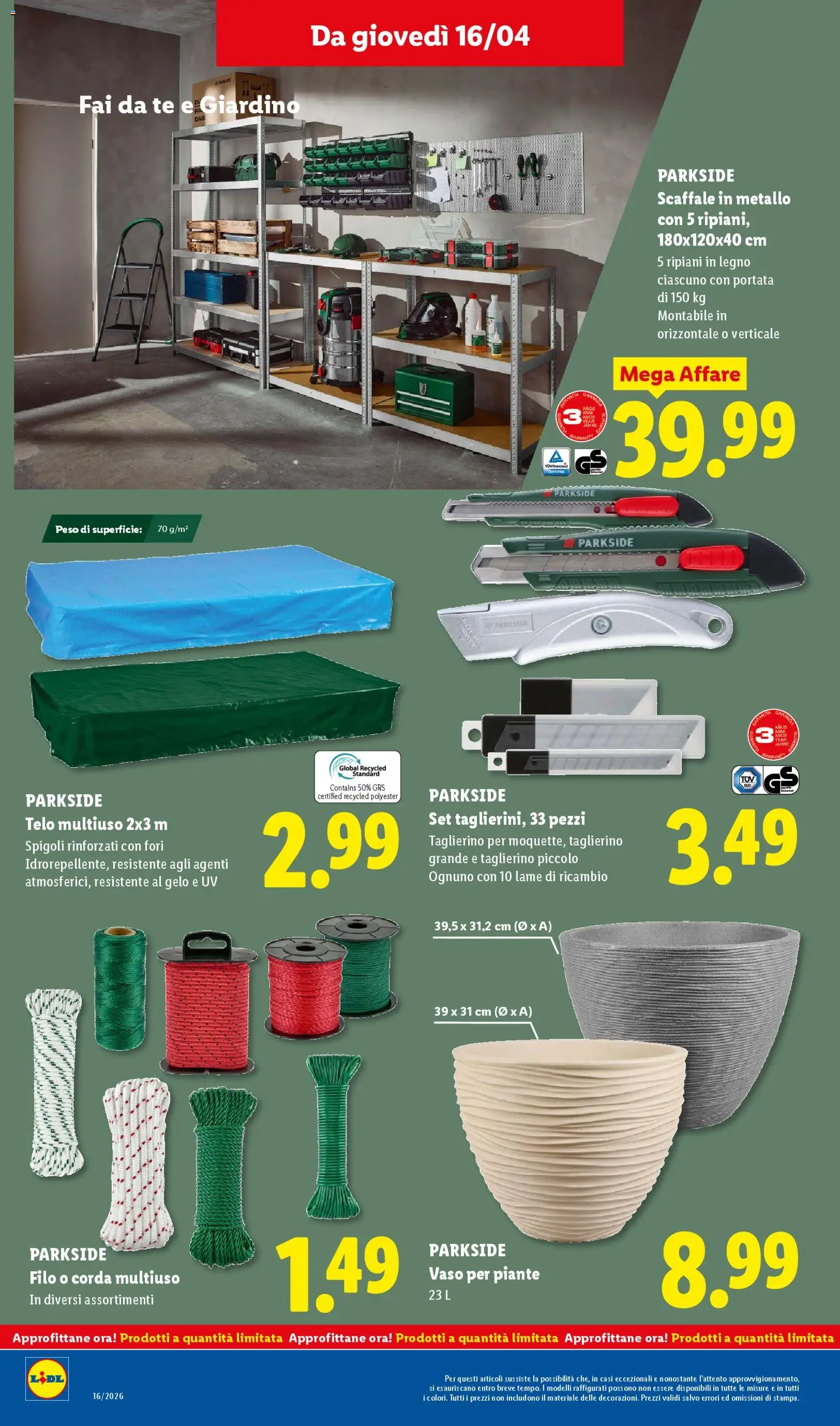 Volantino Lidl del 16.04.2026 | Pagina: 22 | Prodotti: Tè, Scaffale, Taglierino, Vaso