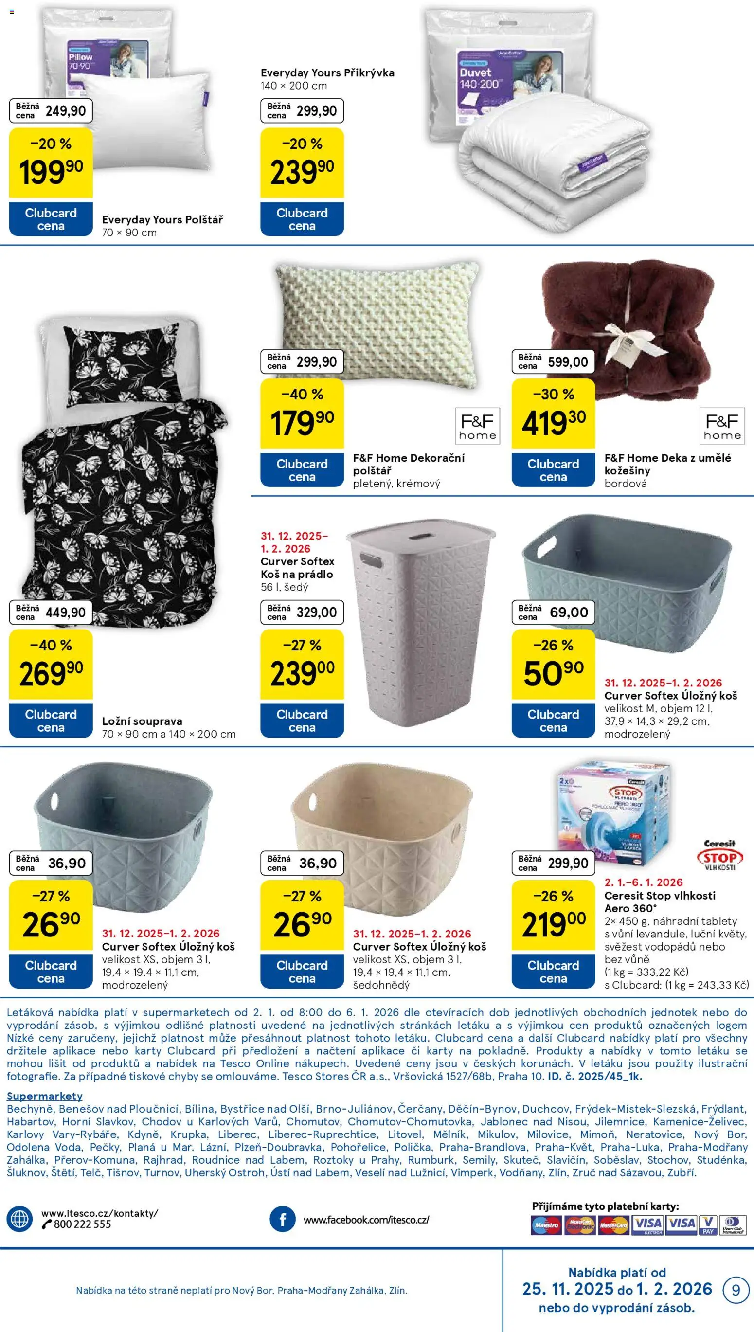 Tesco leták - Supermarket od 02.01.2026 | Strana: 9 | Produkty: Ceresit Stop vlhkosti, Deka, Polštář, Karty
