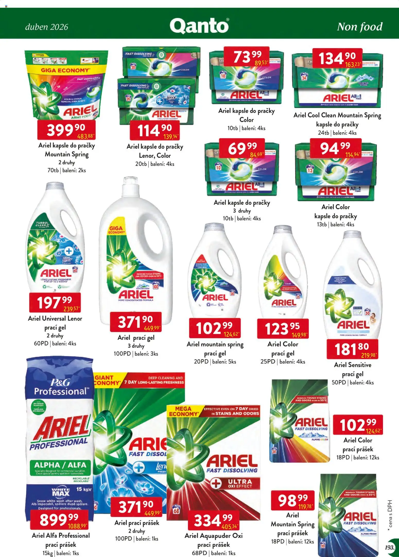 Astur & Qanto leták - Velkoobchod 04/2026 od 01.04.2026 | Strana: 193 | Produkty: Lenor, Ariel Sensitive, Kapsle, Prací Prášek