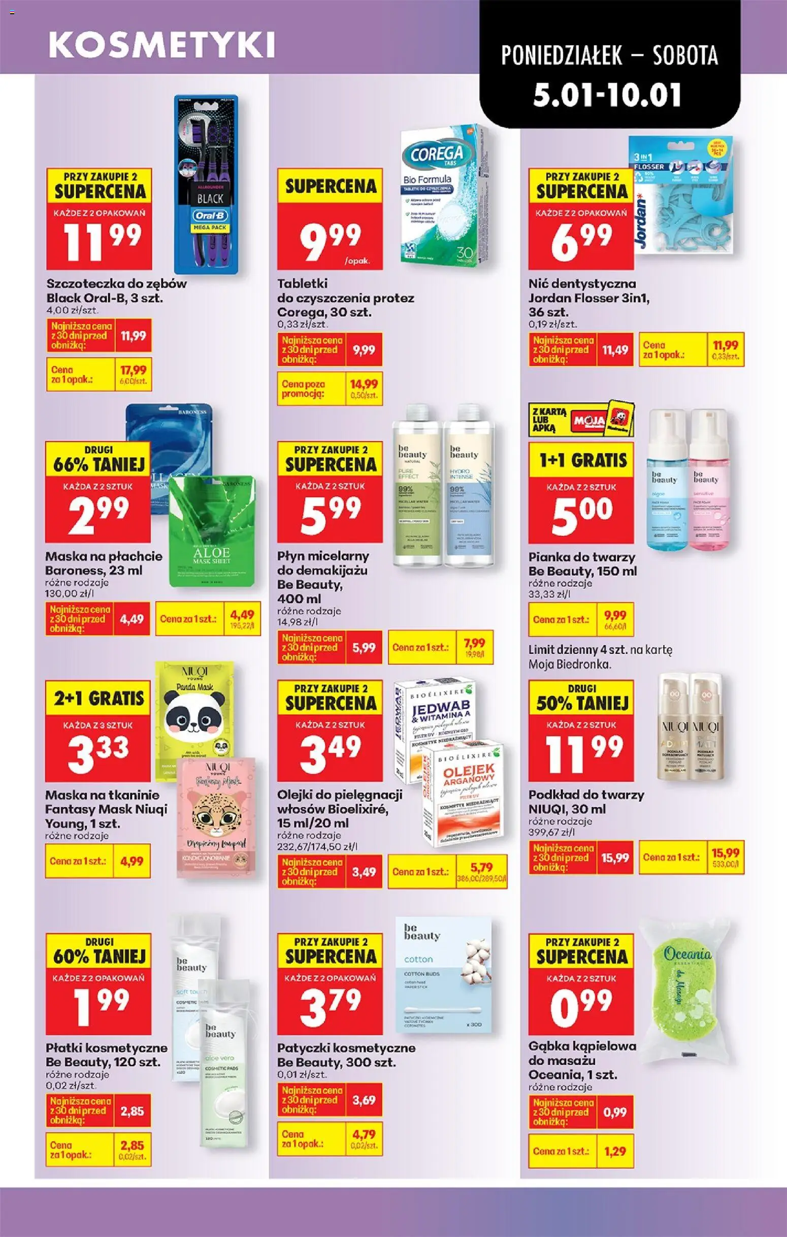 Biedronka gazetka od 05.01.2026 | Strona: 65 | Produkty: Karta, Płatki kosmetyczne, Szczoteczka do zębów, Podkład do twarzy