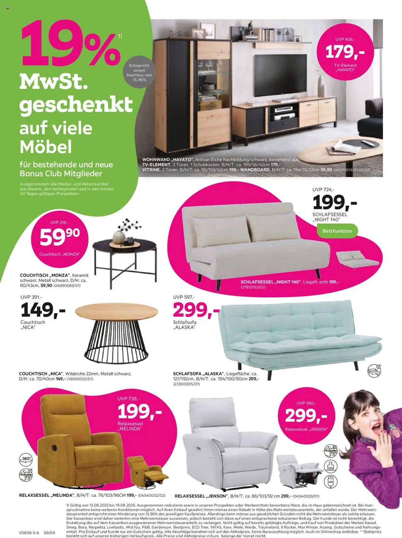 Mömax Prospekt 	 - gültig ab dem 11.08.2025 | Seite: 8 | Produkte: Schlafsofa, Relaxsessel, Wohnwand, Couchtisch