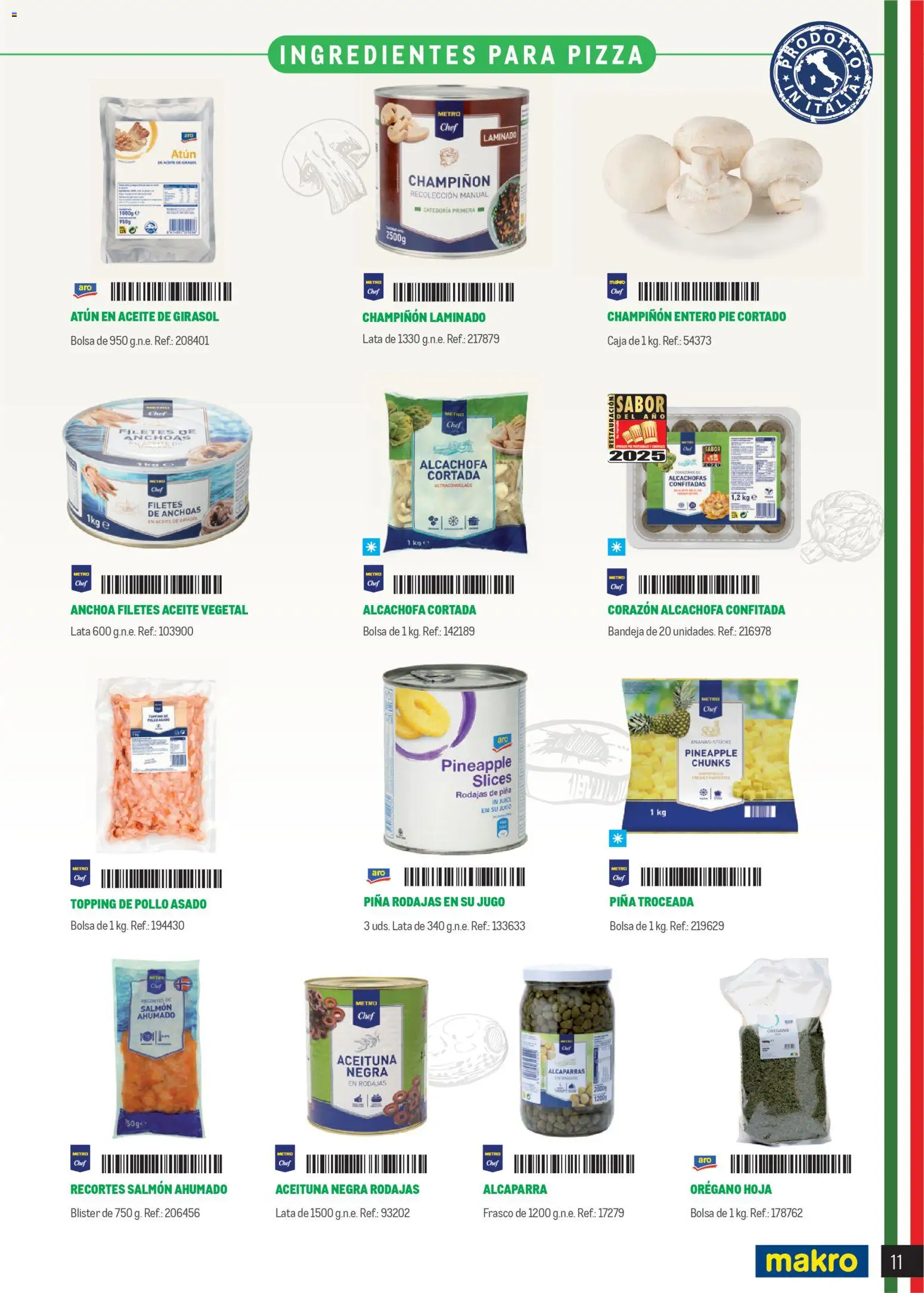 Makro Restaurantes italianos Canarias │ válido desde el 27.03.2026 | Página: 11 | Productos: Pizza, Jugo, Aceite de girasol, Salmón ahumado