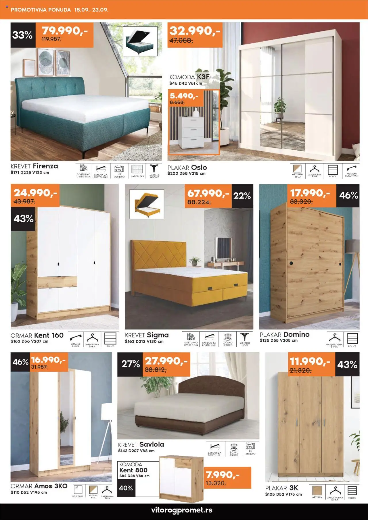 Vitorog katalog - važi od 18.09.2025 | Strana: 3 | Proizvode: Krevet, Komoda, Ormar, Ogledalo