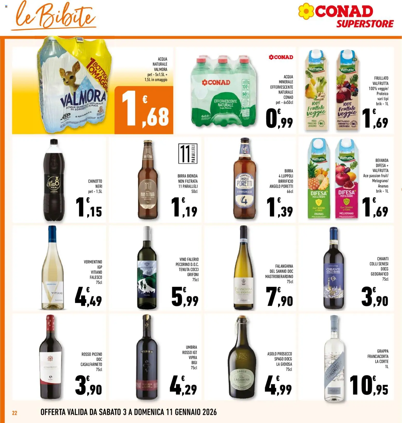 Volantino Conad del 03.01.2026 | Pagina: 22 | Prodotti: Vino, Acqua naturale, Pecorino, Grappa