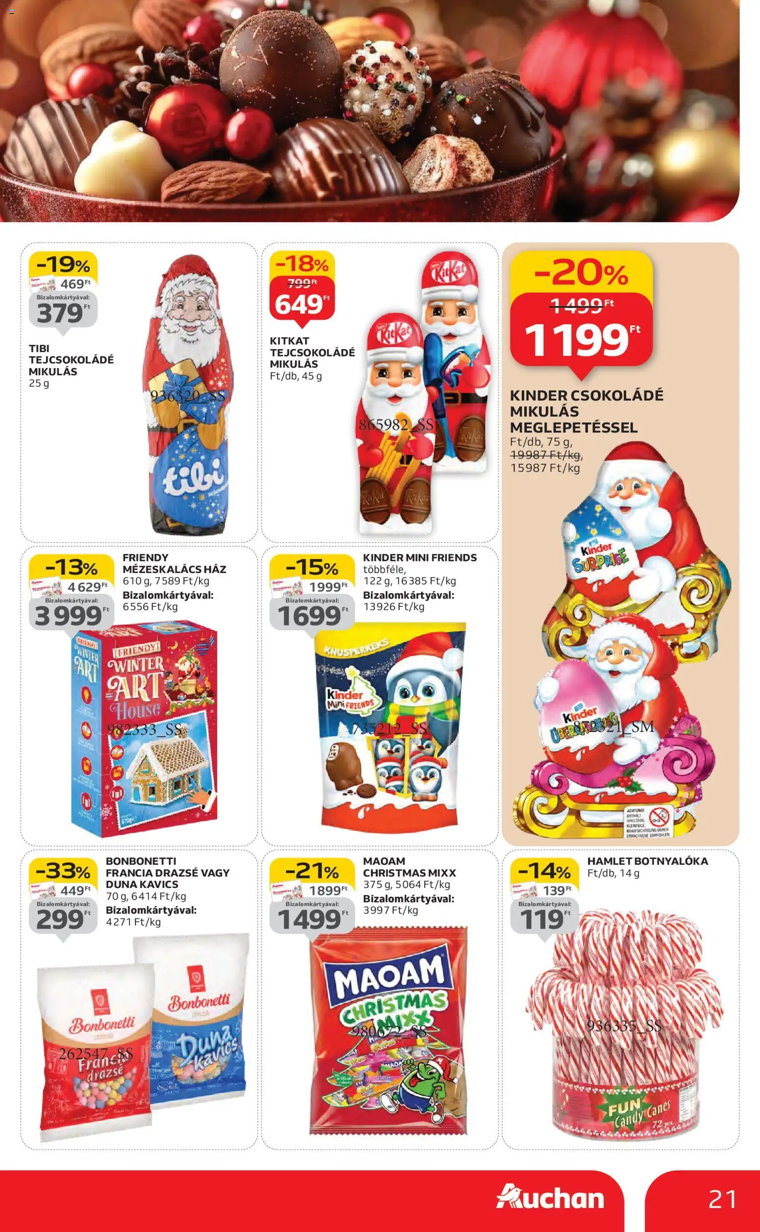 Auchan akciós ujság - amely érvényes a következő dátumtól: 30.10.2025 | Oldal: 21 | Termékek: Kavics, Mézeskalács, Drazsé, Csokoládé