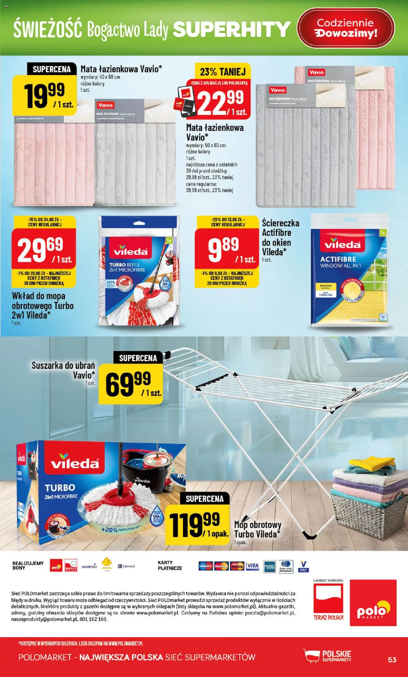 POLOmarket gazetka od 15.04.2026 | Strona: 53 | Produkty: Suszarka, Mop obrotowy, Vileda, Mata łazienkowa