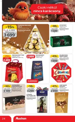 Auchan - Karácsonyi prémium élelmiszer hipermarket ajánlataink - amely érvényes a következő dátumtól: 20.11.2025 | Oldal: 24 | Termékek: Ferrero rocher, Panettone, Doboz