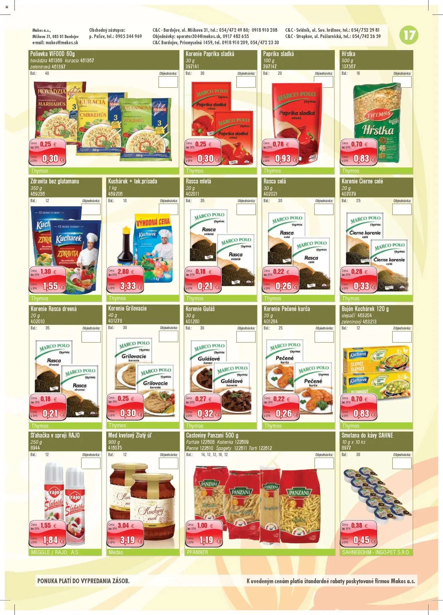 Nové Makos akcie – leták je platný od 03.11.2025 | Strana: 17 | Produkty: Bujón, Kurča, Med, Špagety