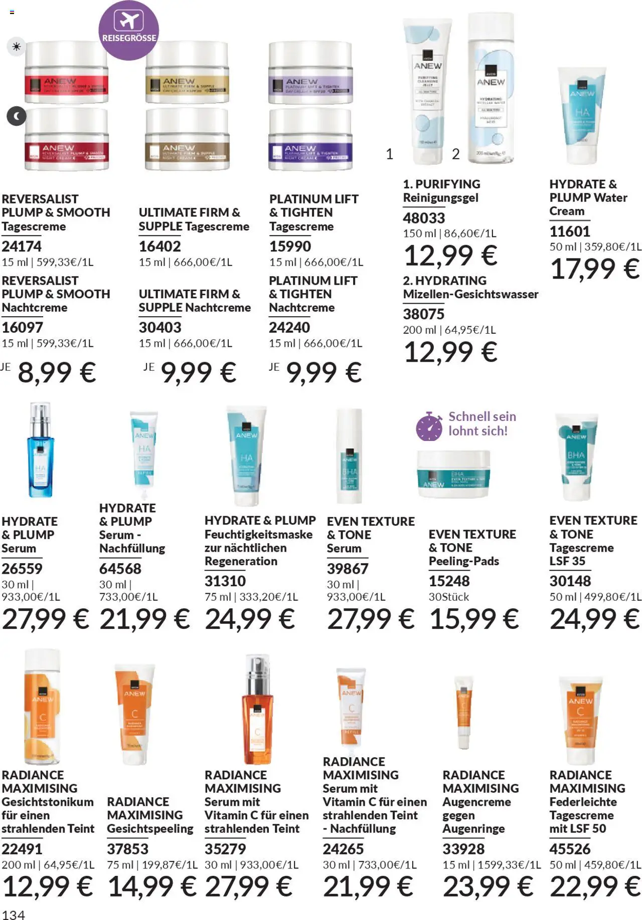 AVON Katalog Oktober 2025 – gültig ab 01.10.2025 | Seite: 136 | Produkte: Serum, Tagescreme, Nachtcreme, Feuchtigkeitsmaske
