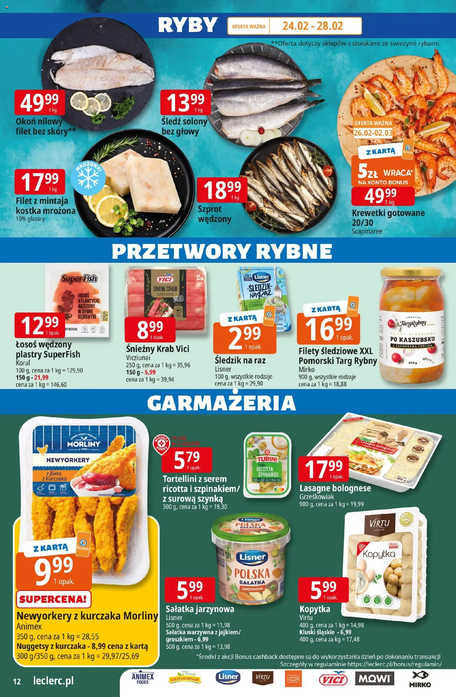 E.Leclerc Gazetka - Tychy od 24.02.2026 | Strona: 12 | Produkty: Śledź, Tortellini, Kluski śląskie, Lasagne