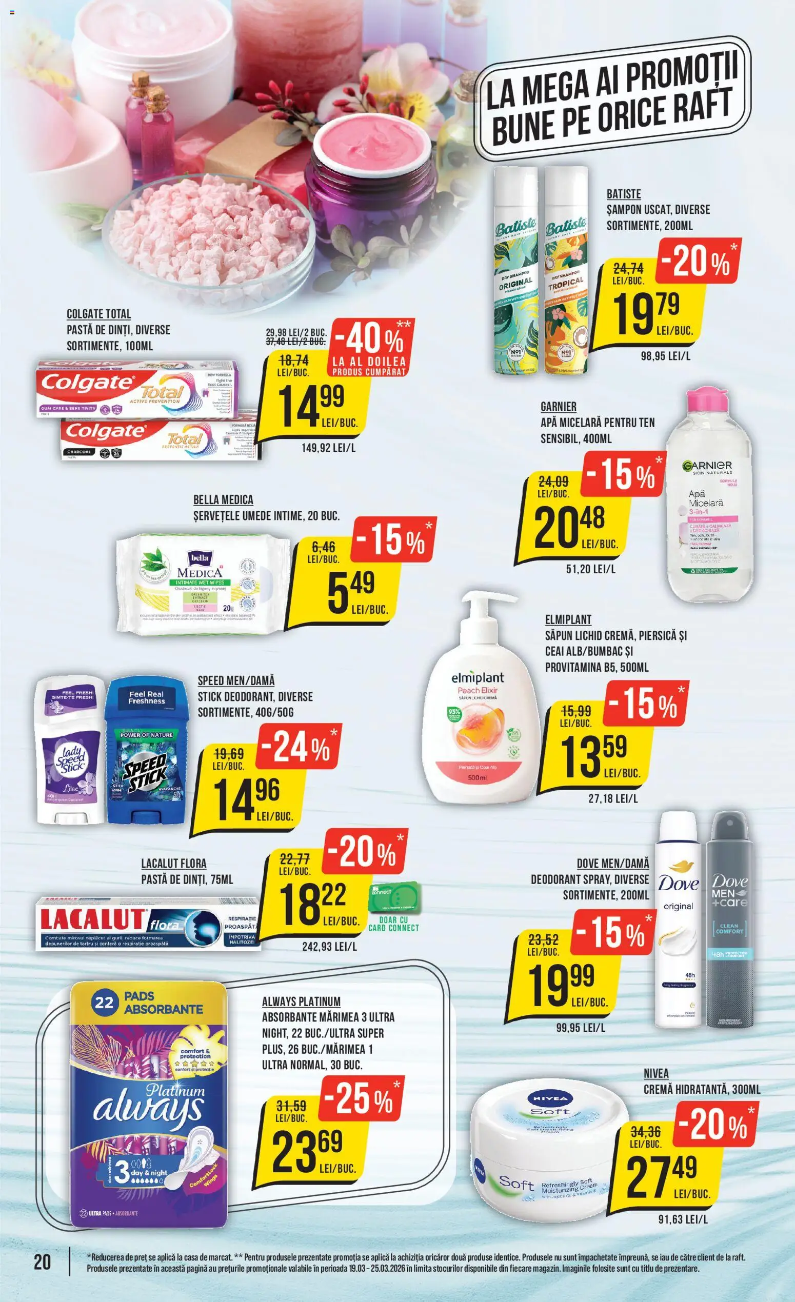 Noul catalog Mega Image Catalog – valabil de la 19.03.2026 | Pagină: 20 | Produse: Pomelo, Raft, Săpun, Absorbante