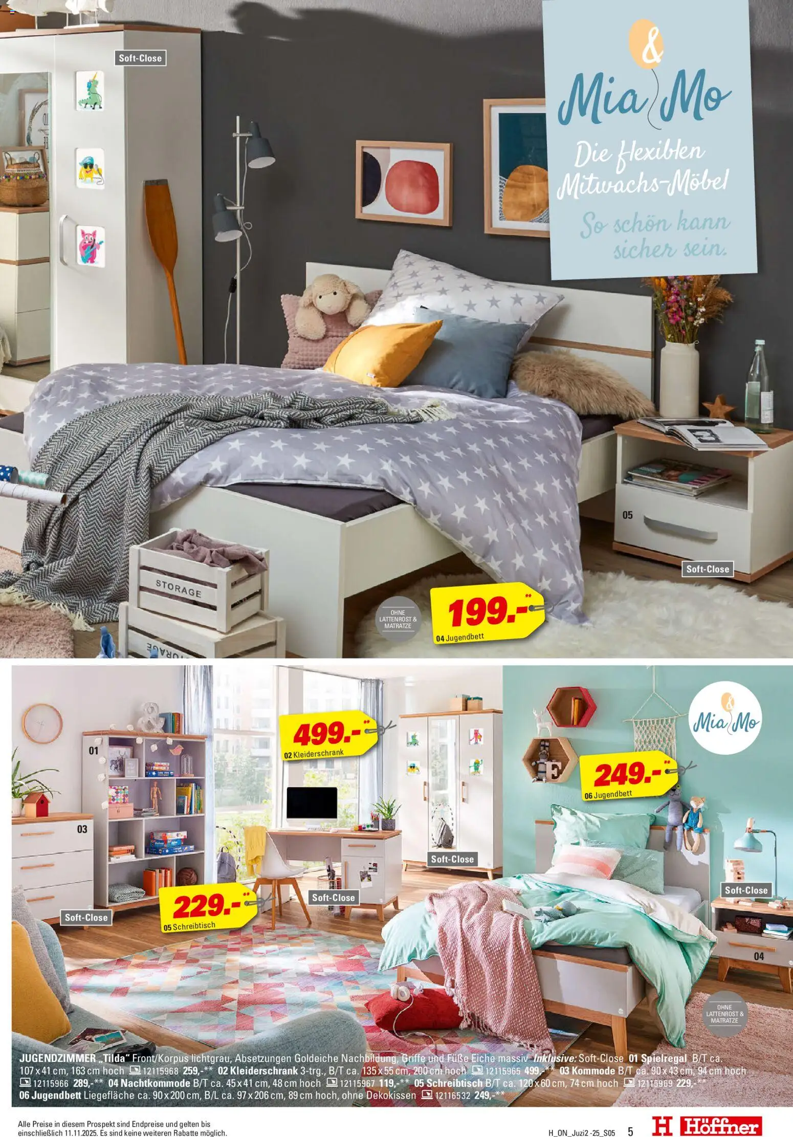 Höffner Jugendzimmer Spezial – gültig ab 29.10.2025 | Seite: 5 | Produkte: Matratze, Kleiderschrank, Kommode, Lattenrost