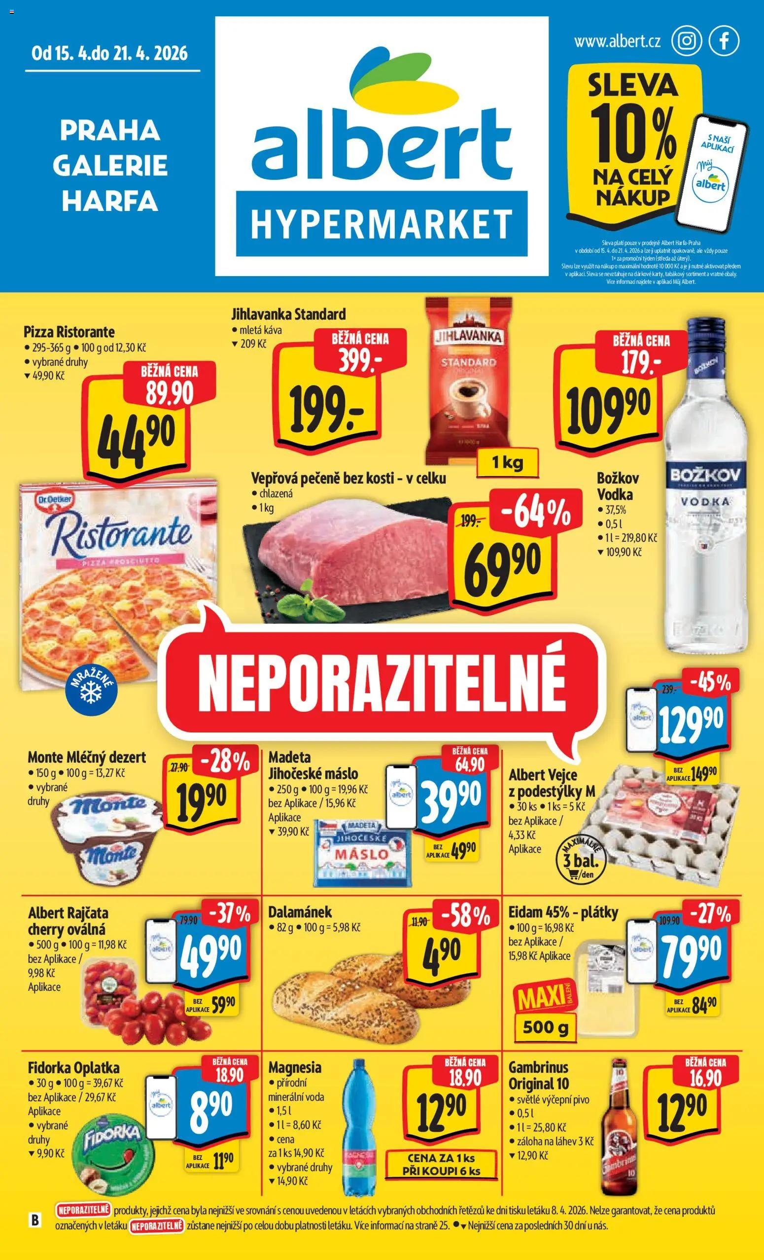 Albert leták - Hypermarket - Harfa od 15.04.2026 | Strana: 1 | Produkty: Káva, Pizza Ristorante, Mletá káva, Jihočeské máslo