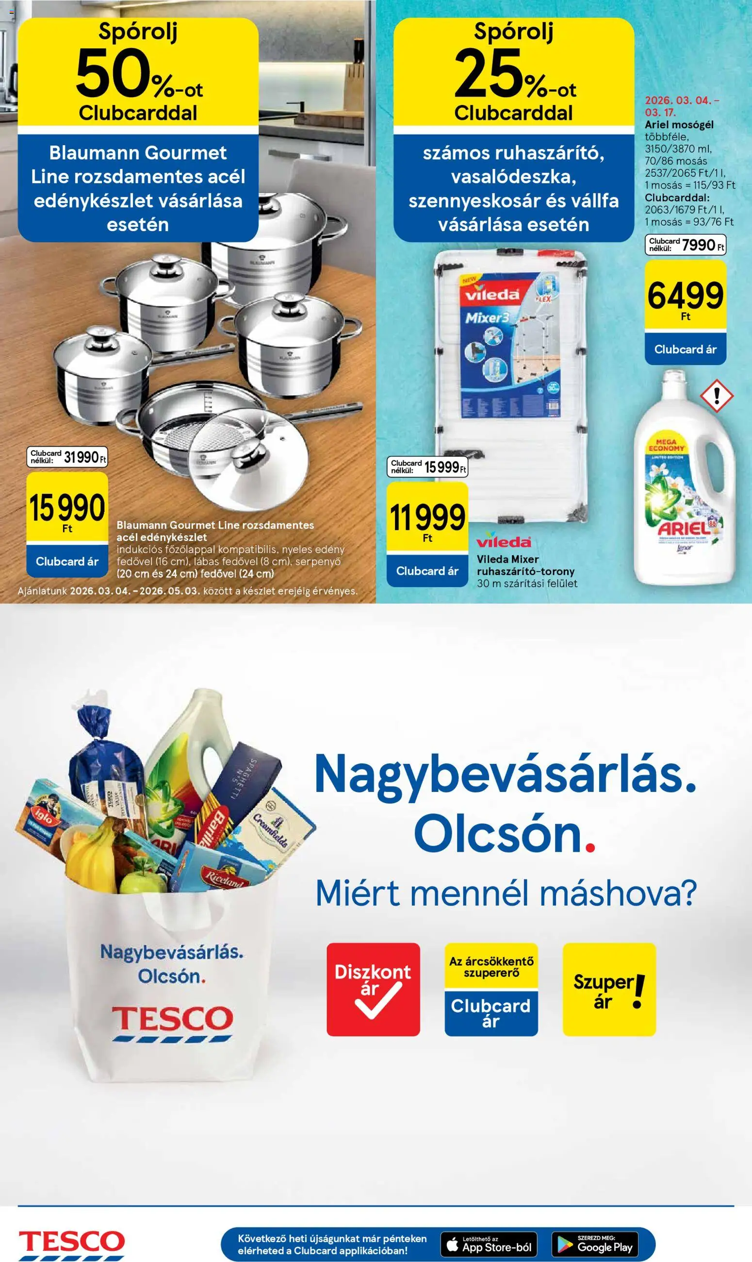 Tesco akciós ujság - amely érvényes a következő dátumtól: 12.03.2026 | Oldal: 16 | Termékek: Szennyeskosár, Edény, Vállfa, Vileda