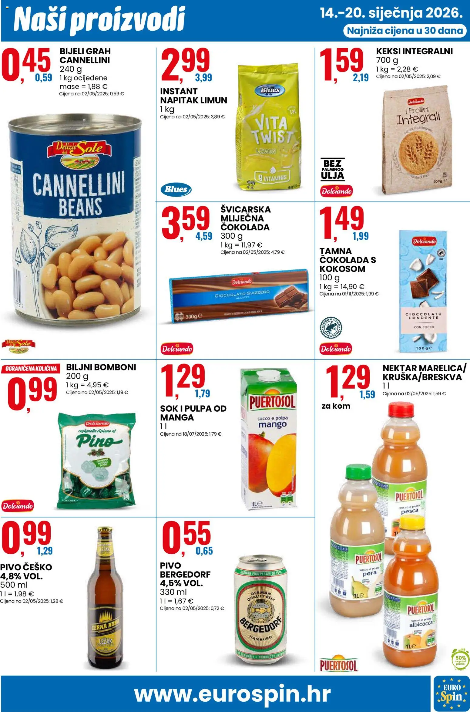Eurospin katalog | vrijedi od 14.01.2026 | Stranica: 5 | Proizvodi: Keksi, Grah, Bomboni, Breskva