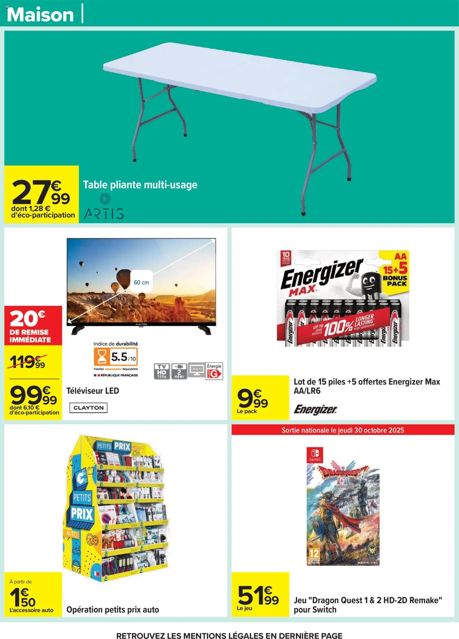 {H1} | Page: 59 | Produits: Televiseur, Table, Table pliante