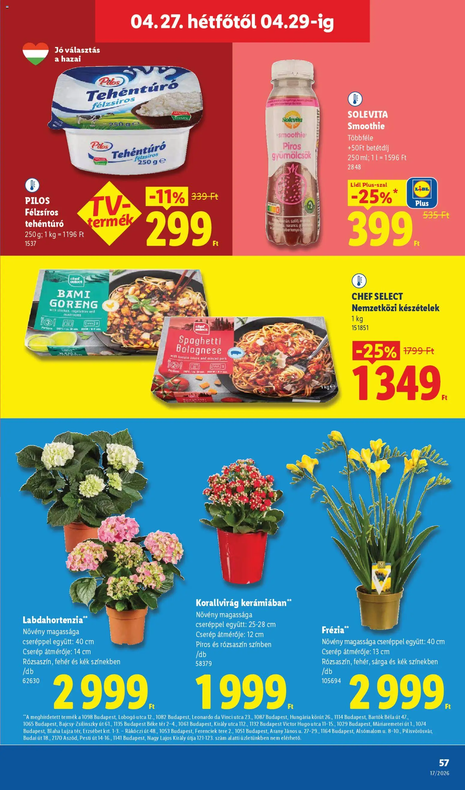 Lidl akciós ujság - amely érvényes a következő dátumtól: 23.04.2026 | Oldal: 57 | Termékek: Készételek, Cottage cheese, Smoothie