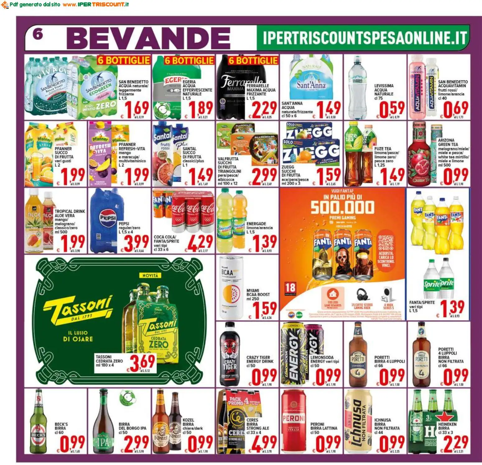 Volantino Ipertriscount del 17.04.2026 | Pagina: 6 | Prodotti: Succo, Birra, Cuffie, Ferrarelle