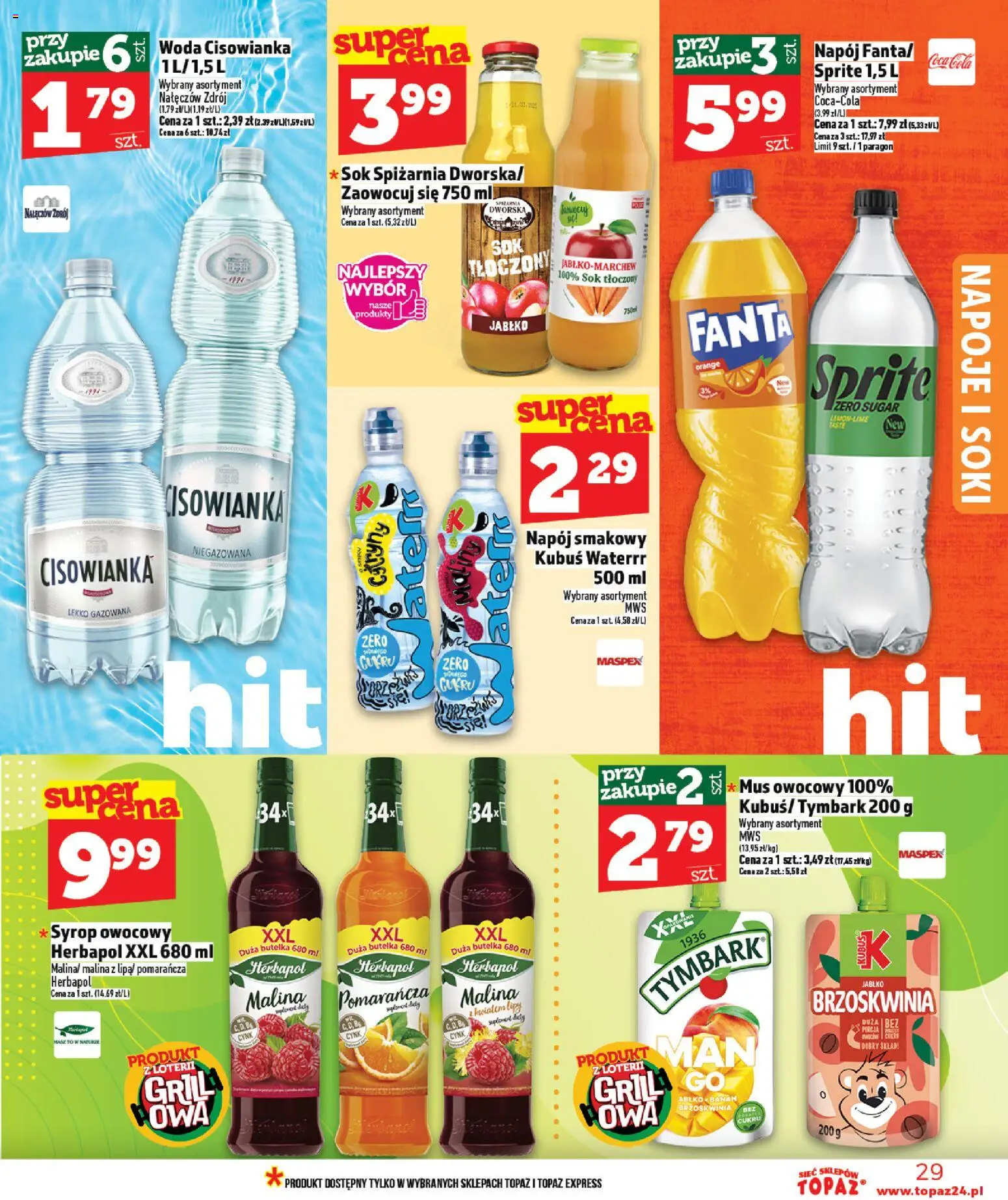Topaz gazetka - Ceny małe na stałe od 30.04.2026 | Strona: 29 | Produkty: Syrop, Malina, Napoje, Soki