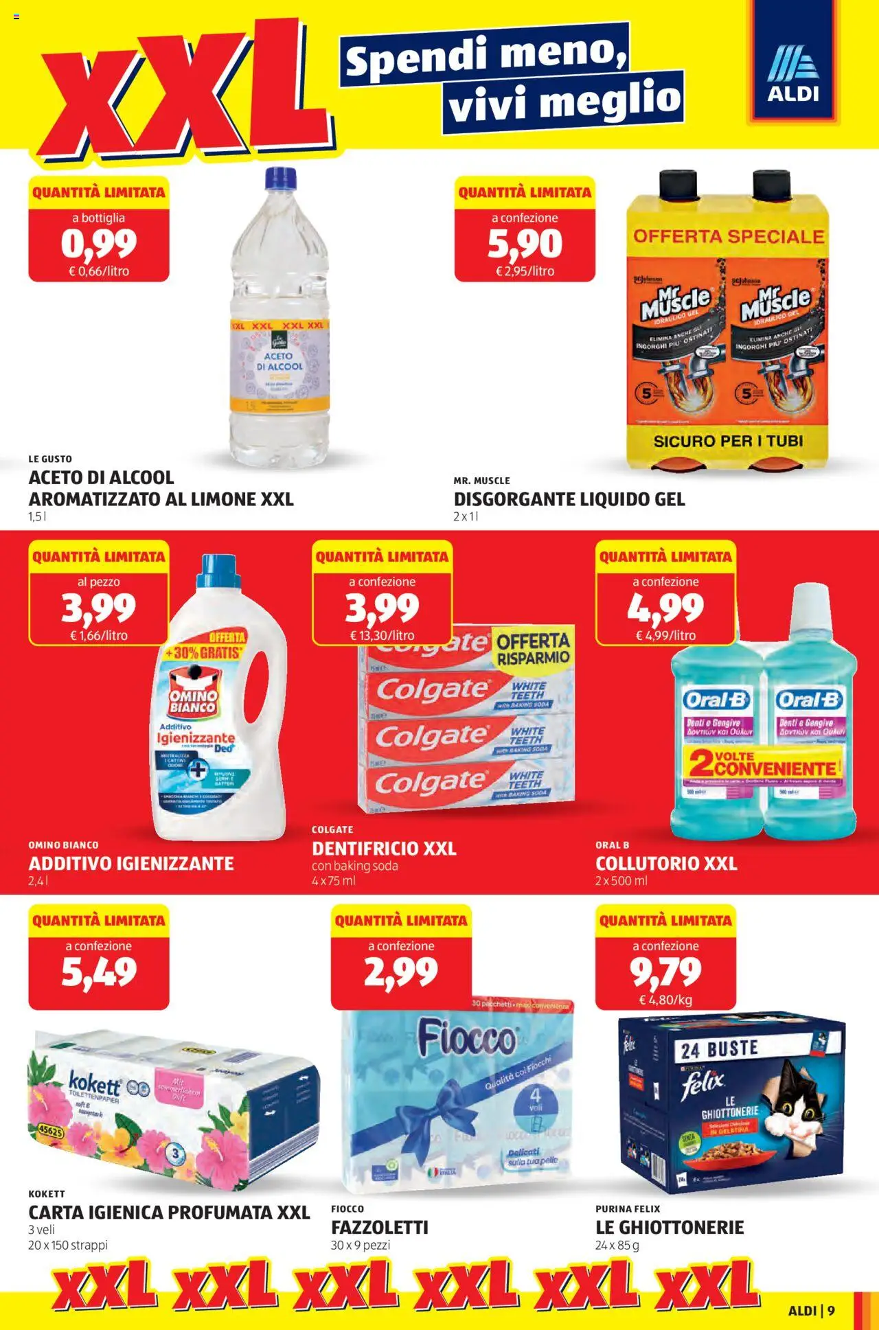 Volantino Aldi del 01.09.2025 | Pagina: 9 | Prodotti: Dentifricio, Collutorio, Fazzoletti, Aceto
