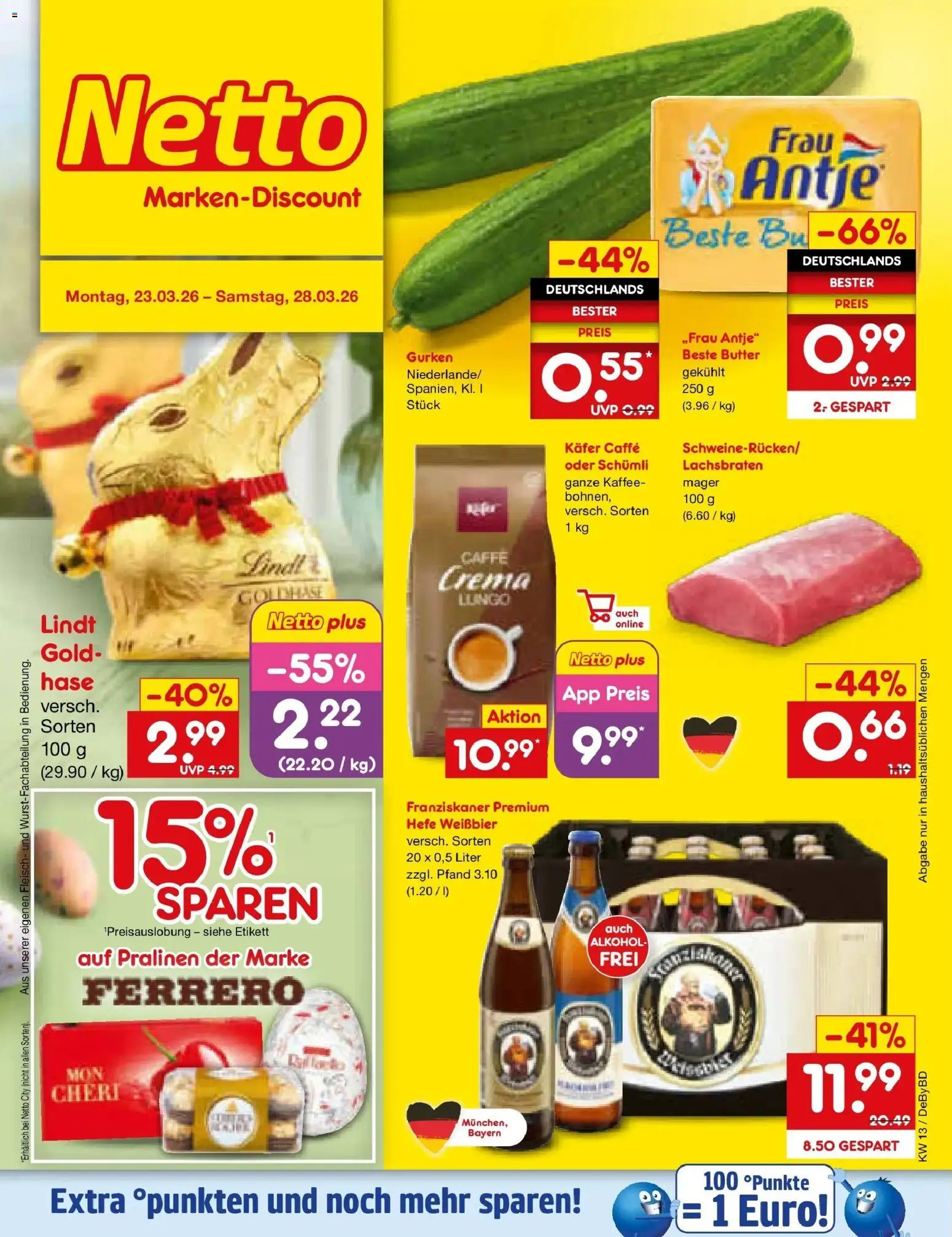 Netto Marken-Discount Prospekt Buttenwiesen	 – gültig ab 23.03.2026 | Seite: 1 | Produkte: Butter, Kaffee, Hefe weissbier, Lindt