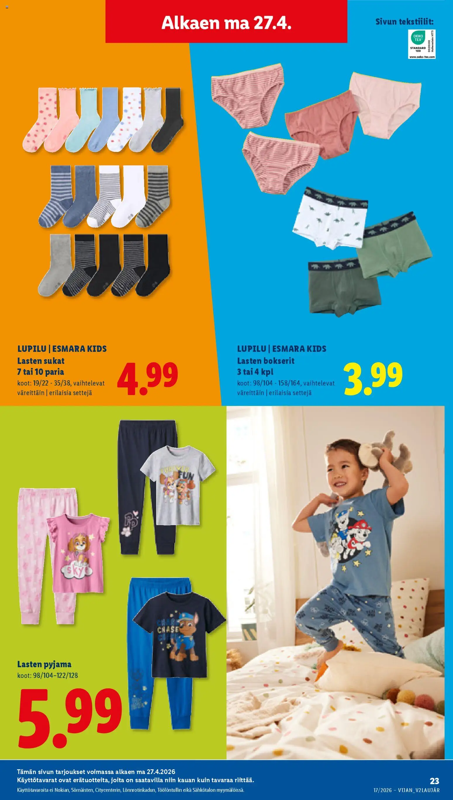 Lidl tarjoukset – voimassa 23.04.2026 alkaen | Sivu: 31 | Tuotteet: Sukat, Pyjama, Bokserit