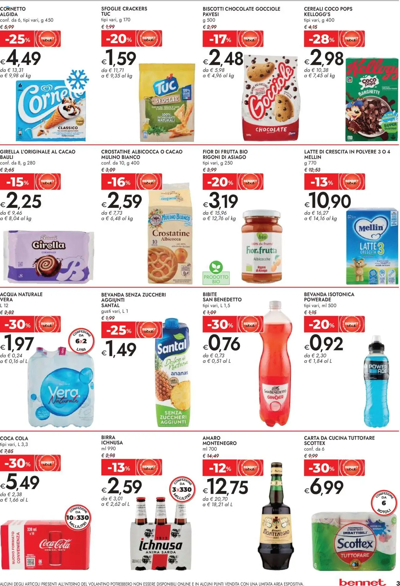 Volantino bennet del 21.08.2025 | Pagina: 3 | Prodotti: Cereali, Crackers, Acqua naturale, Coca Cola