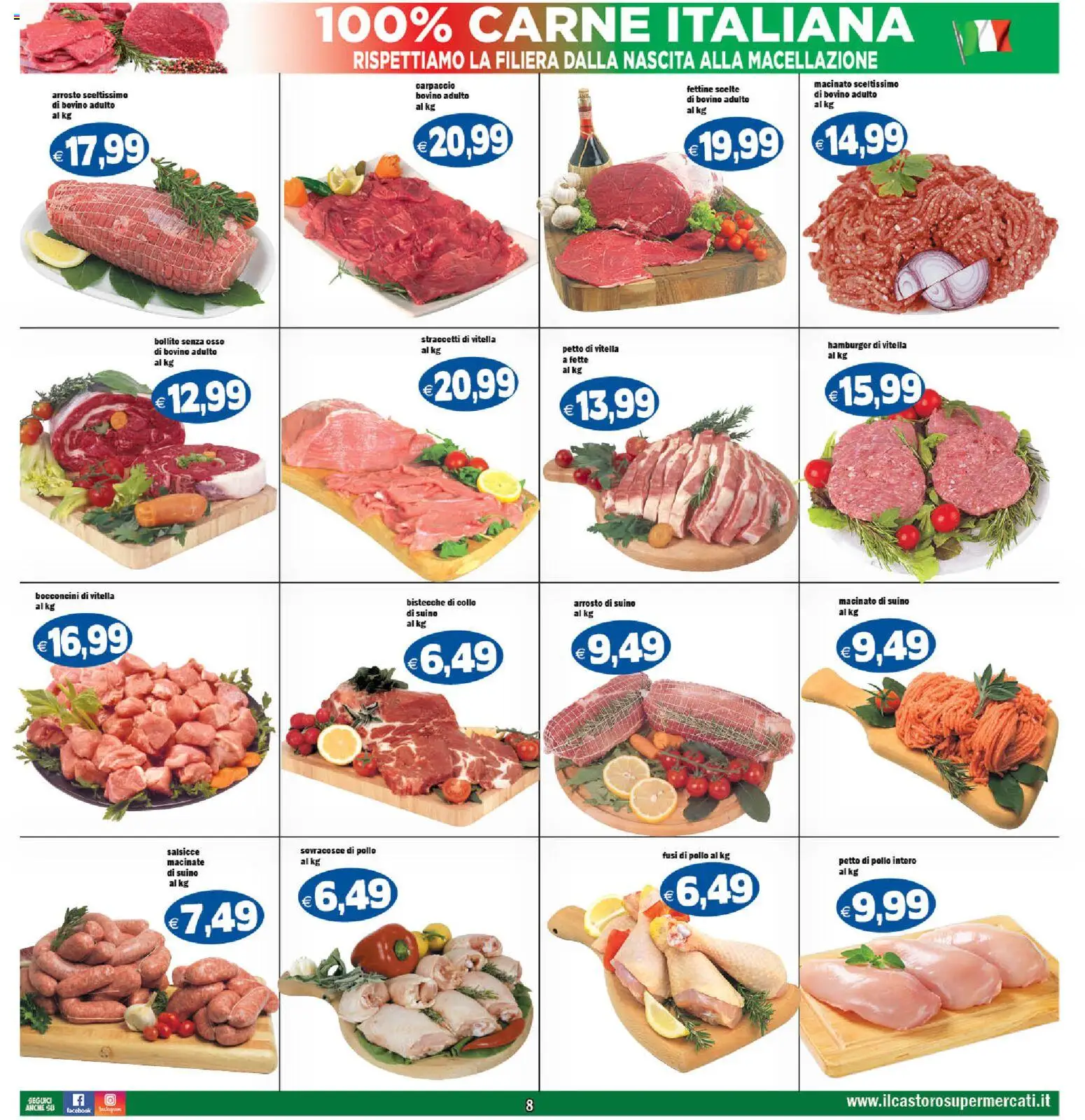 Volantino Il Castoro del 13.02.2026 | Pagina: 8 | Prodotti: Bovino, Petto di Pollo, Arrosto, Hamburger