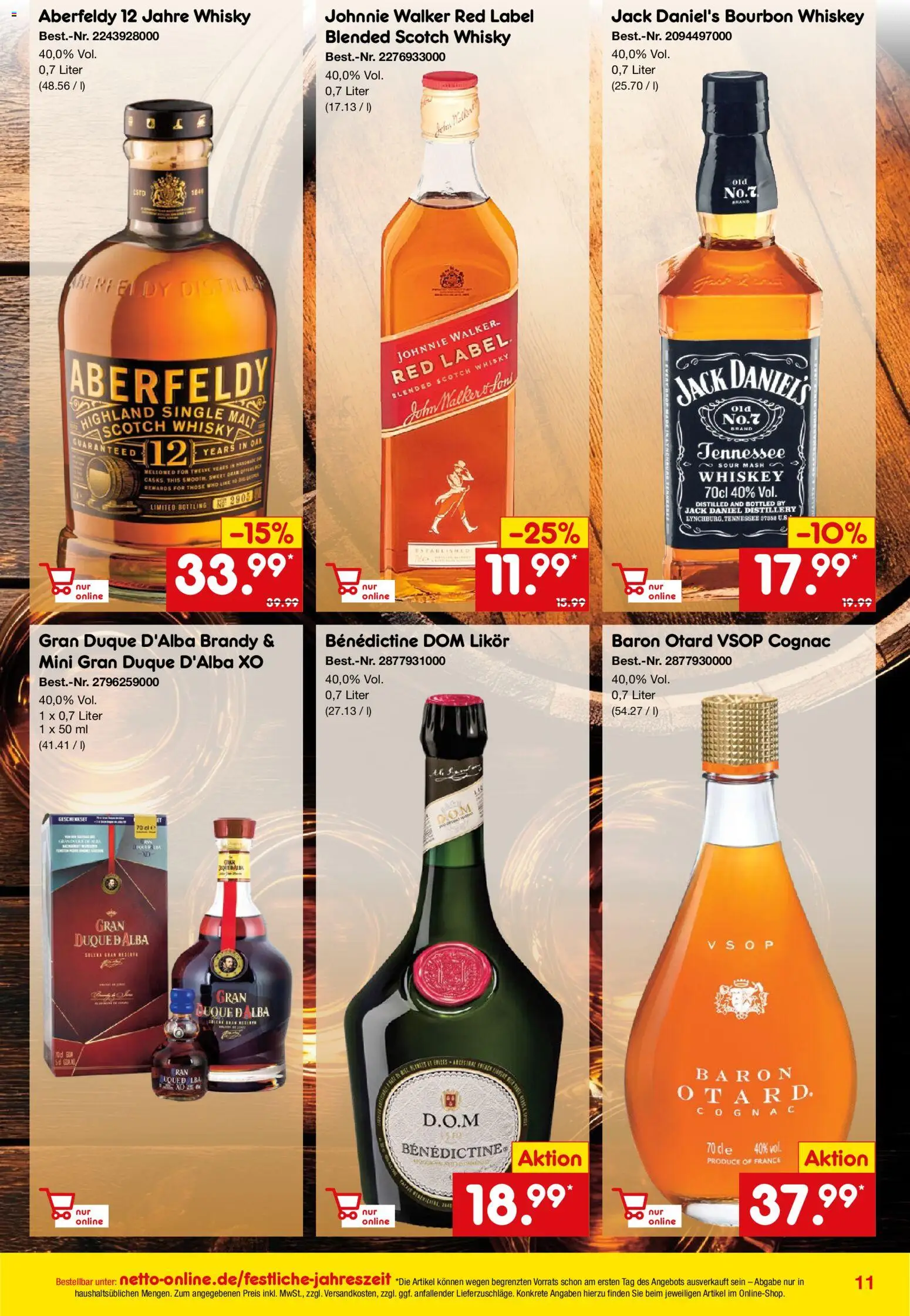 Netto Marken-Discount Online-Sonderangebote Sekt, Wein und Spiritousen – gültig ab 01.12.2025 | Seite: 11 | Produkte: Whisky, Likör, Bourbon, Whiskey