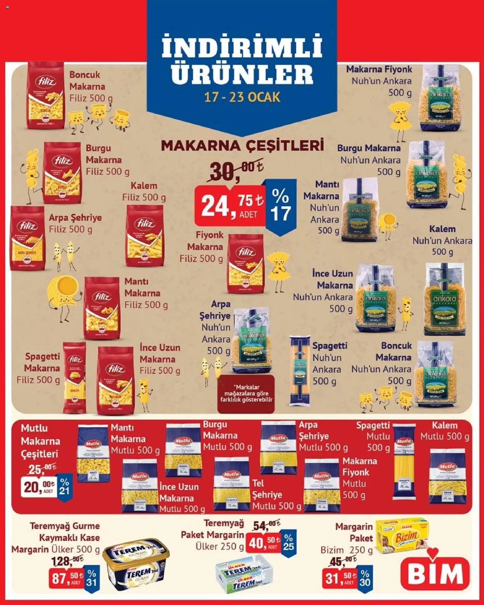 BİM İndirimli Ürünler - 17.01.2026 tarihinden itibaren geçerlidir | Sayfa: 1 | Ürünler: Kaşe, Yağ, Makarna, Ocak