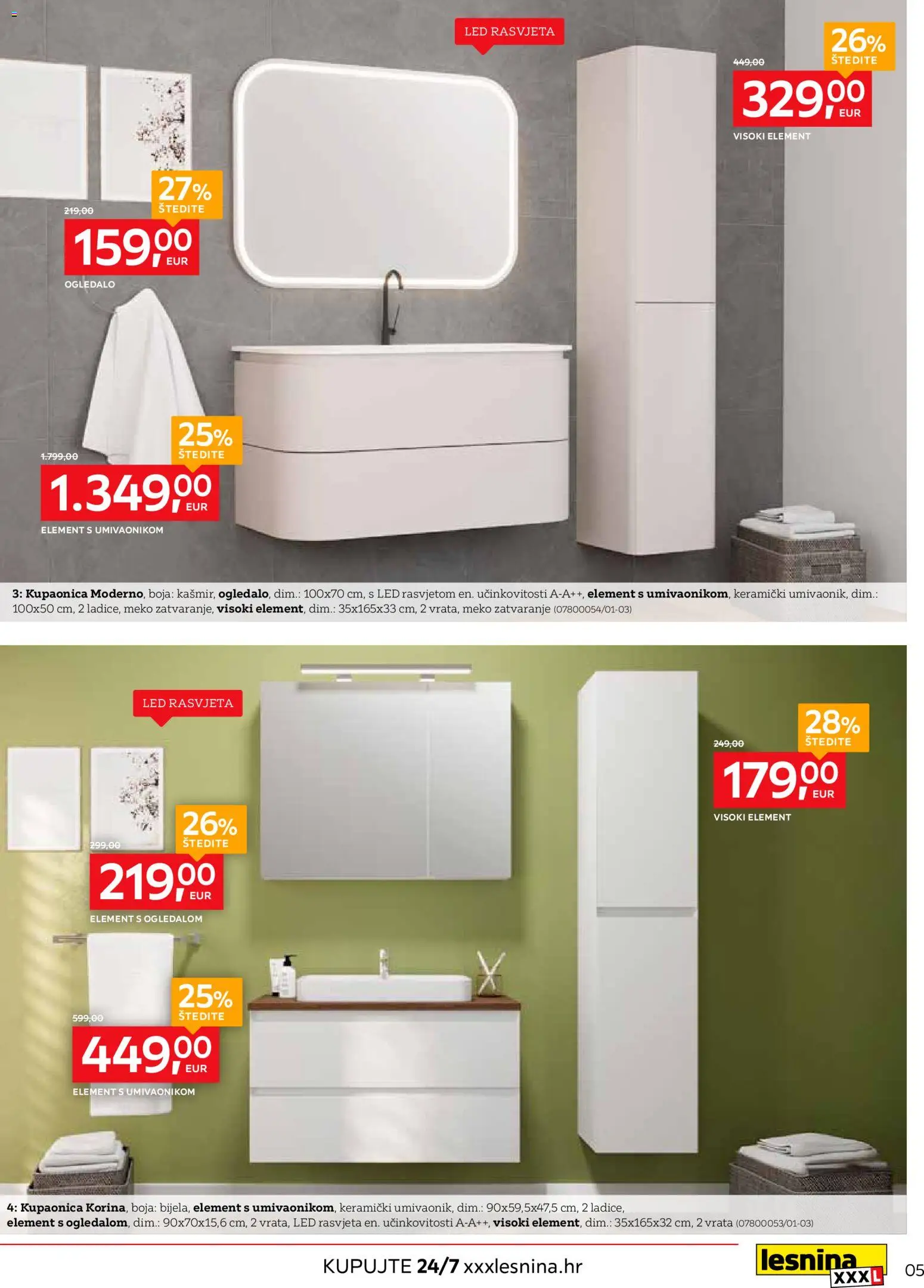 Lesnina katalog | vrijedi od 01.04.2026 | Stranica: 5 | Proizvodi: Kupaonica, Ogledalo, Vrata, Rasvjeta