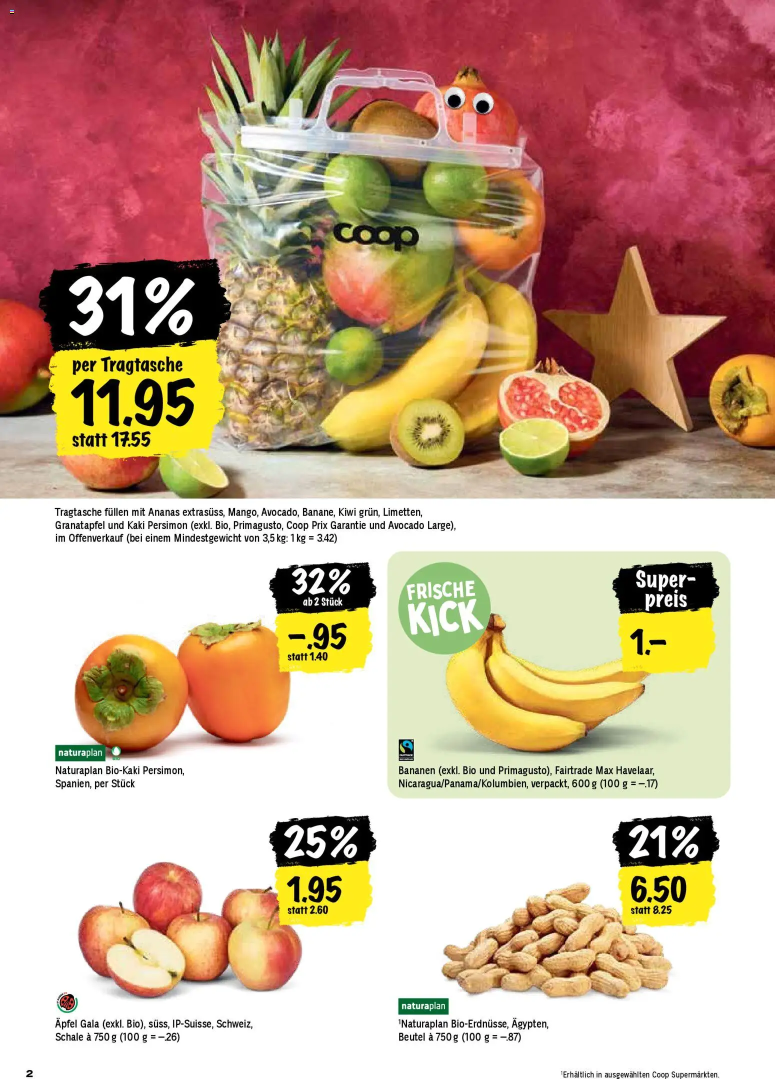 Coop - Una settimana di azioni – gültig ab 11.12.2025 | Seite: 2 | Produkte: Äpfel, Bananen, Ananas, Kiwi