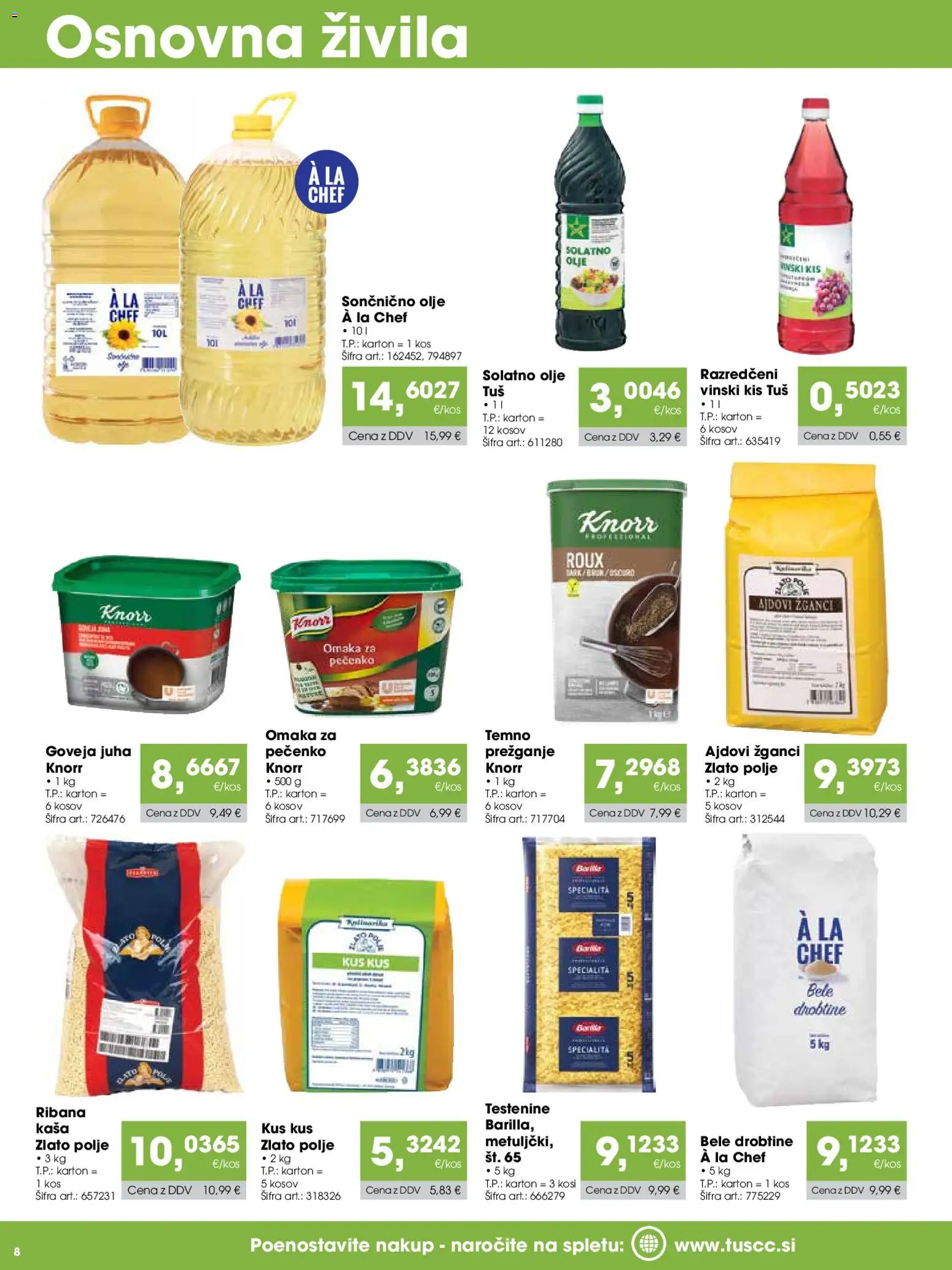 Novi Tuš katalog ponudbe – veljaven od 07.01.2026 | Stran: 8 | Izdelki: Juha, Kis, Olje, Omaka