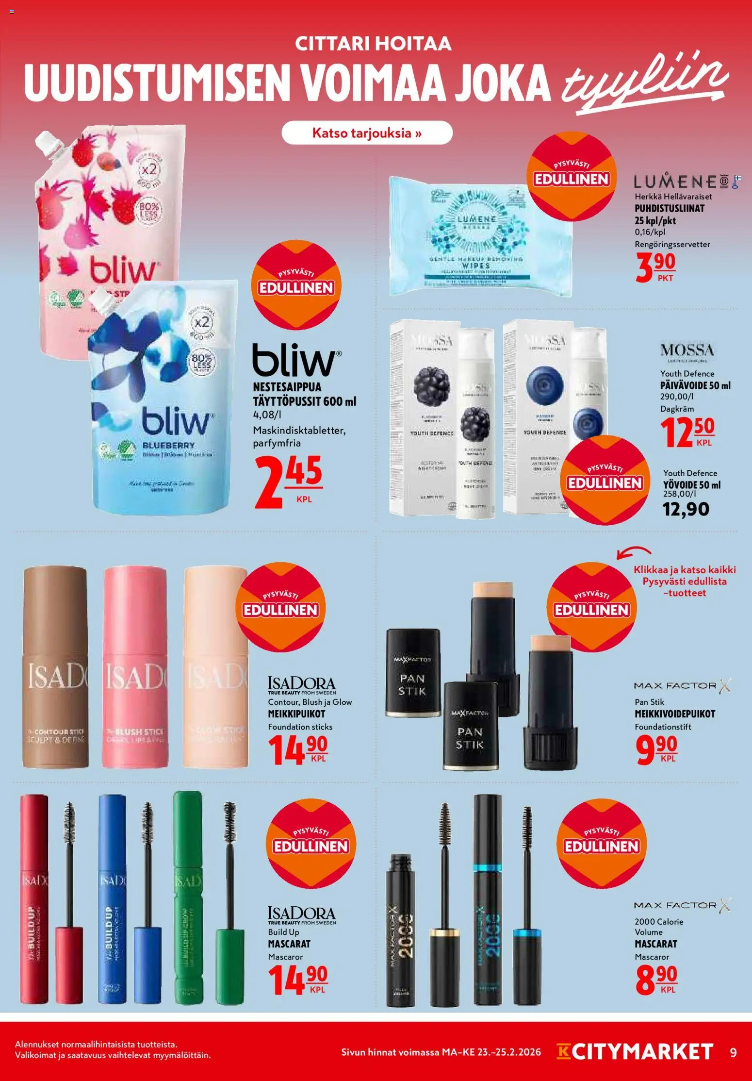 K-Citymarket tarjoukset – voimassa 23.02.2026 alkaen | Sivu: 9 | Tuotteet: Yövoide, Puhdistusliinat