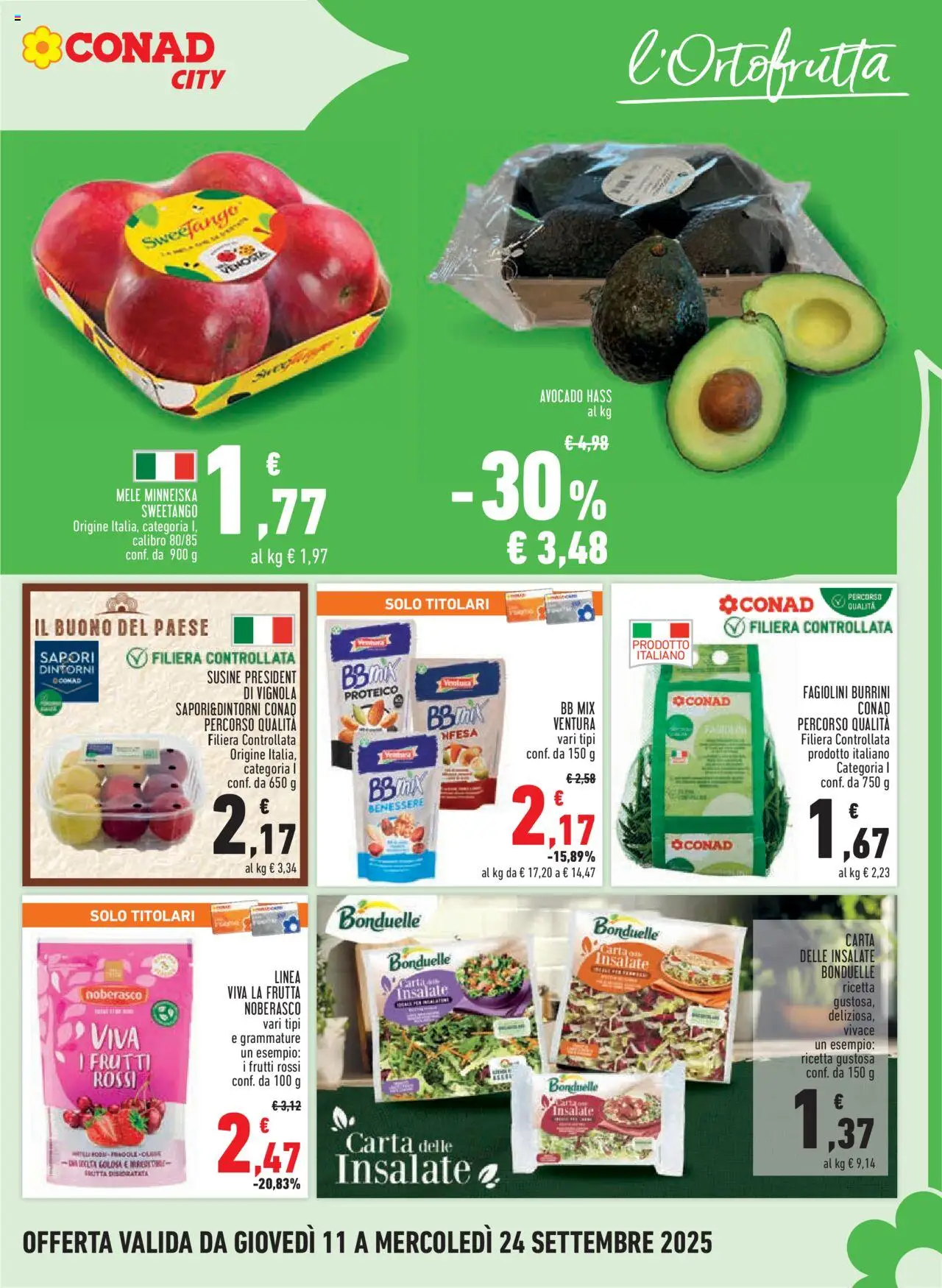 Volantino Conad del 11.09.2025 | Pagina: 5 | Prodotti: Mele, Frutta, Susine, Fagiolini